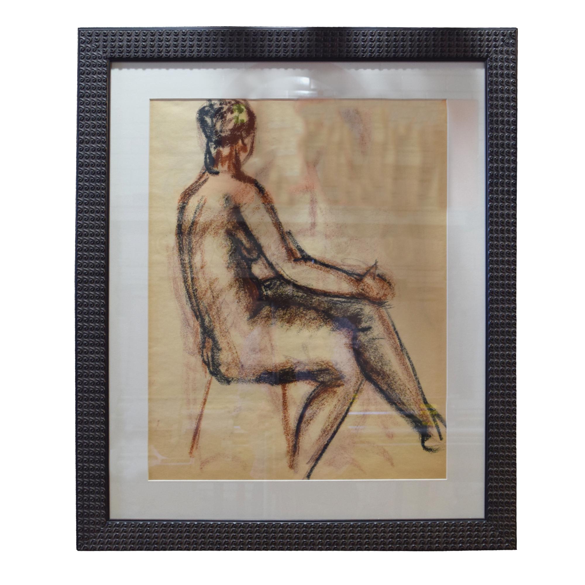 A Framed Pastel Figural Drawing 26.25" W x .5" D x 31.25" H — United States, 20th Century
