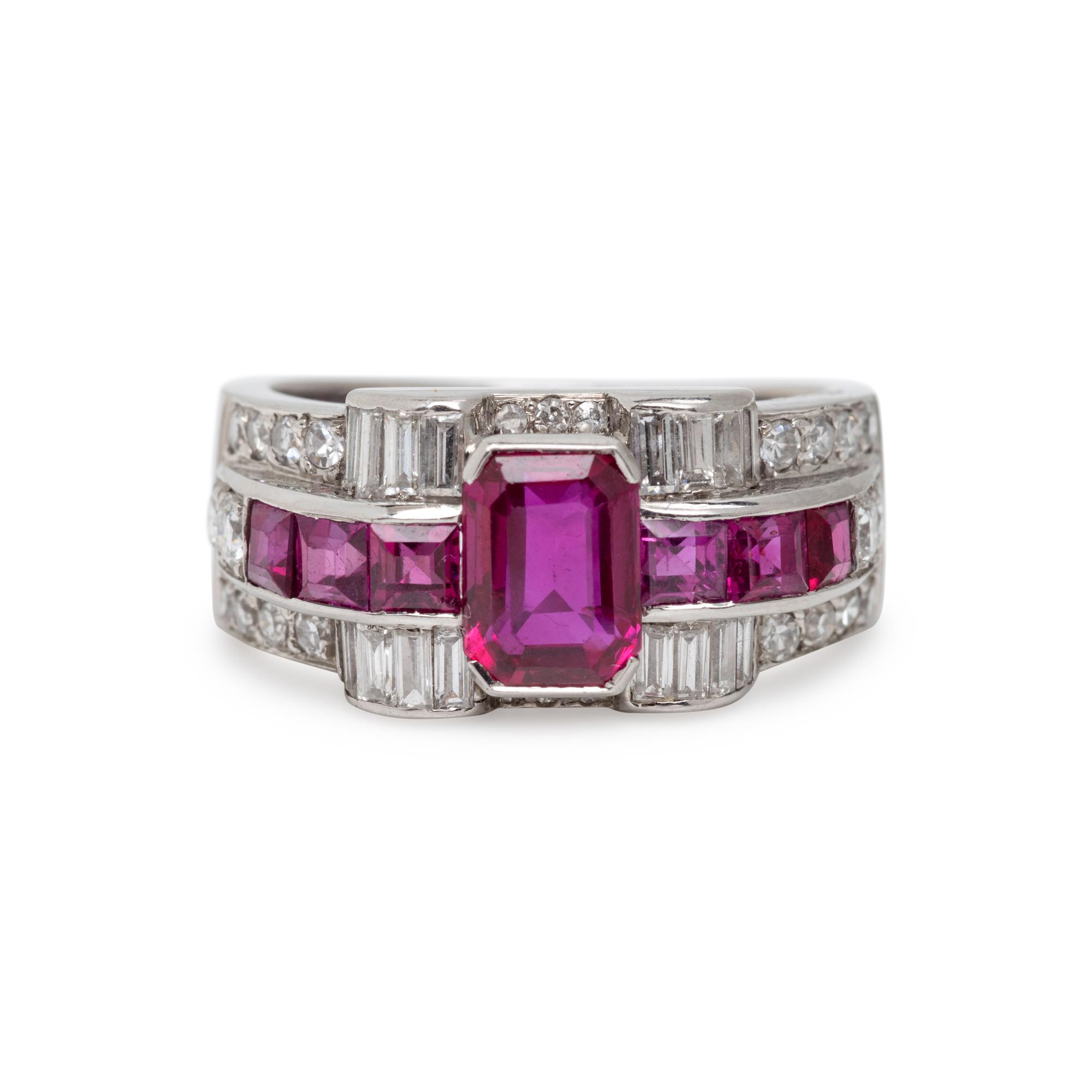 LATE ART DECO BURMESE RUBY, DIAMOND AND RUBY RING