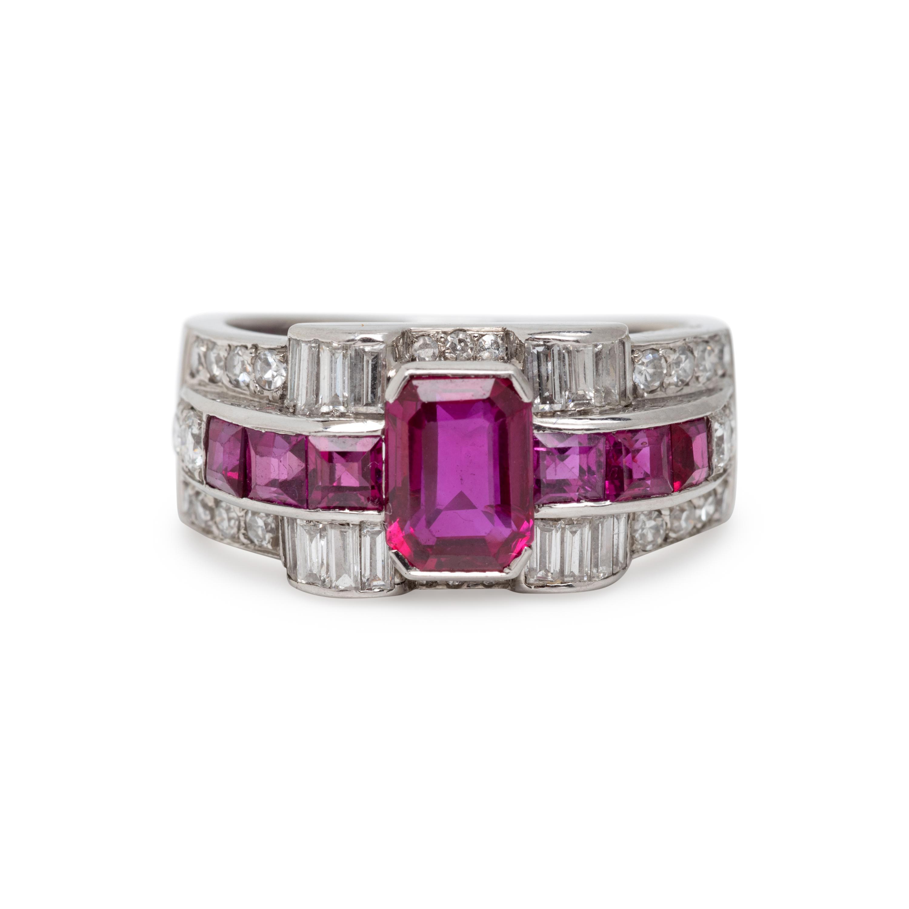 LATE ART DECO BURMESE RUBY, DIAMOND AND RUBY RING