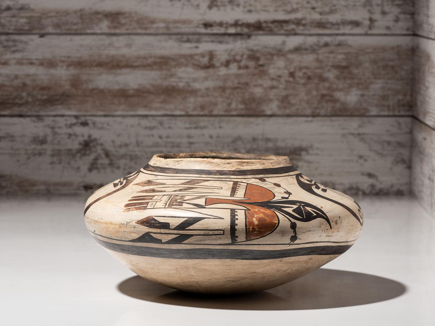 Polychrome Pottery Bowl, with Avian Designs