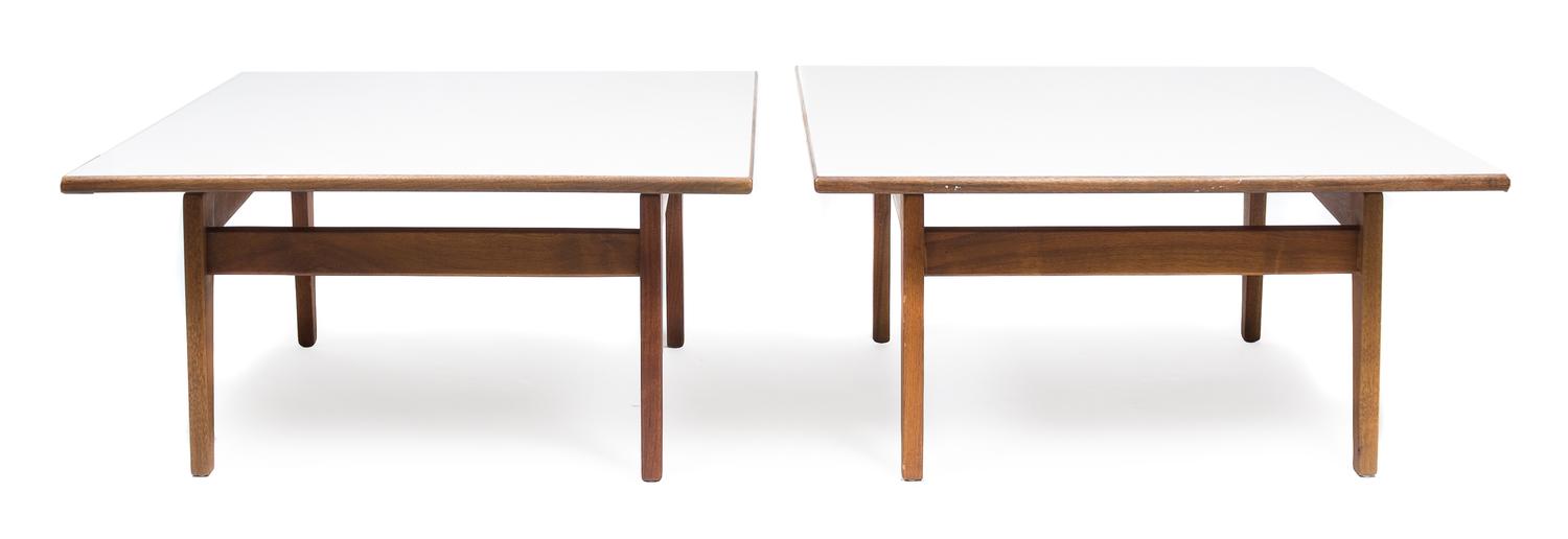Three Walnut Low Tables The first: height 15 x length 72 x depth 21 inches. — JENS RISOM