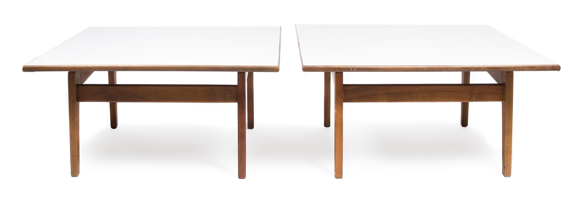 Three Walnut Low Tables The first: height 15 x length 72 x depth 21 inches. — JENS RISOM