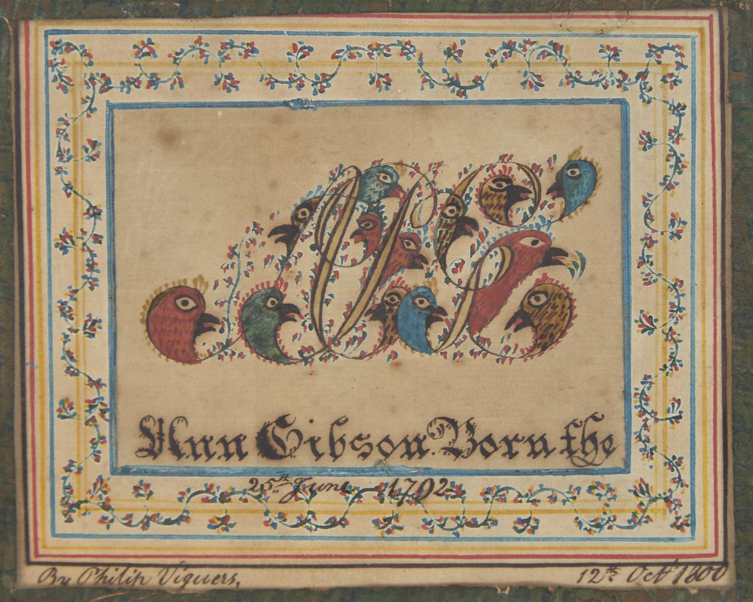 American School 18th Century, "Ann Gibson 1792" Presentation Drawing, Dated "1800"