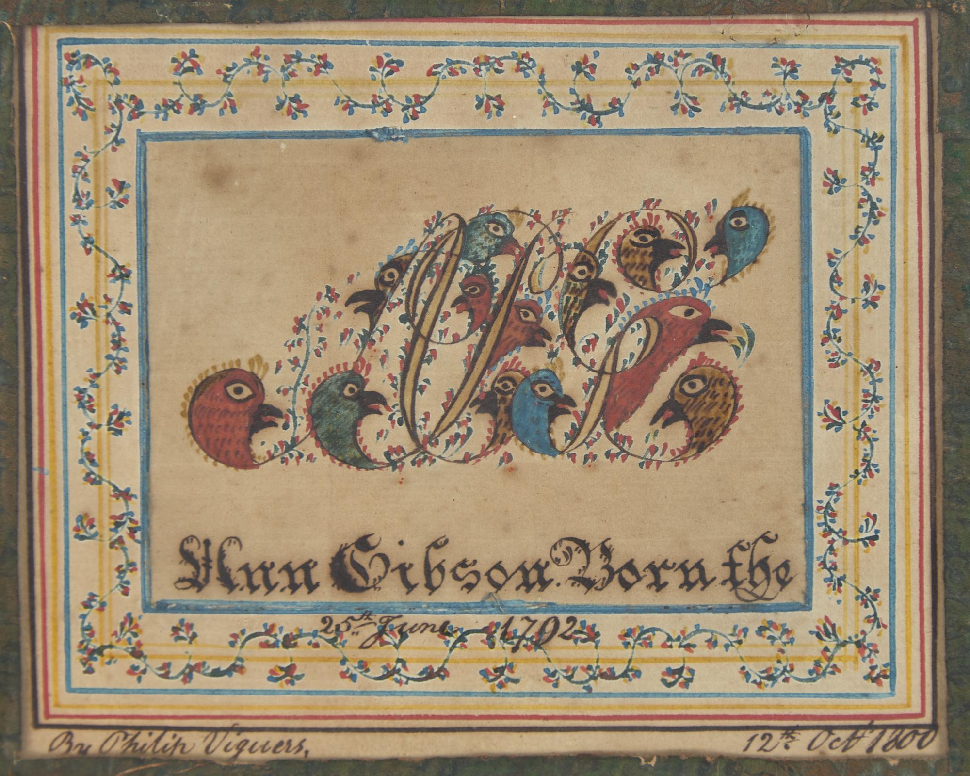 American School 18th Century, "Ann Gibson 1792" Presentation Drawing, Dated "1800"