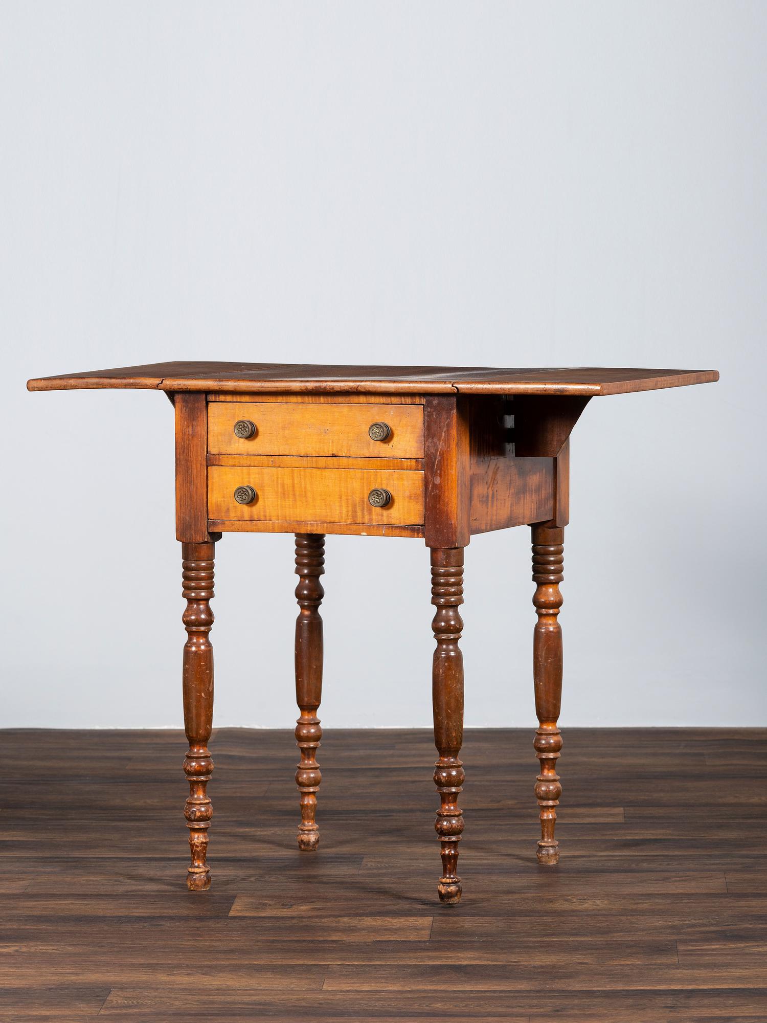 A Classical Tiger Maple Drop-Leaf Work Table