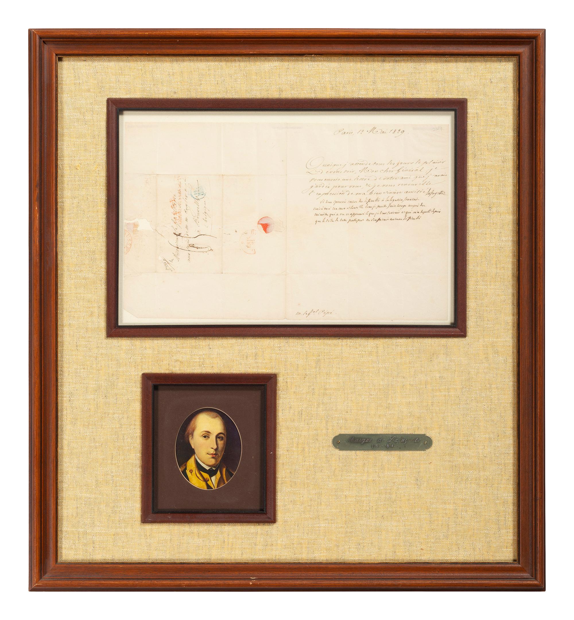 LAFAYETTE, Marie Joseph Paul Yves Roch Gilbert du Motier, Maquis de (1757-1834). Autograph letter signed ("Lafayette"), to General Guglielmo PÉPÉ (1782-1855). Paris, 12 May 1829.