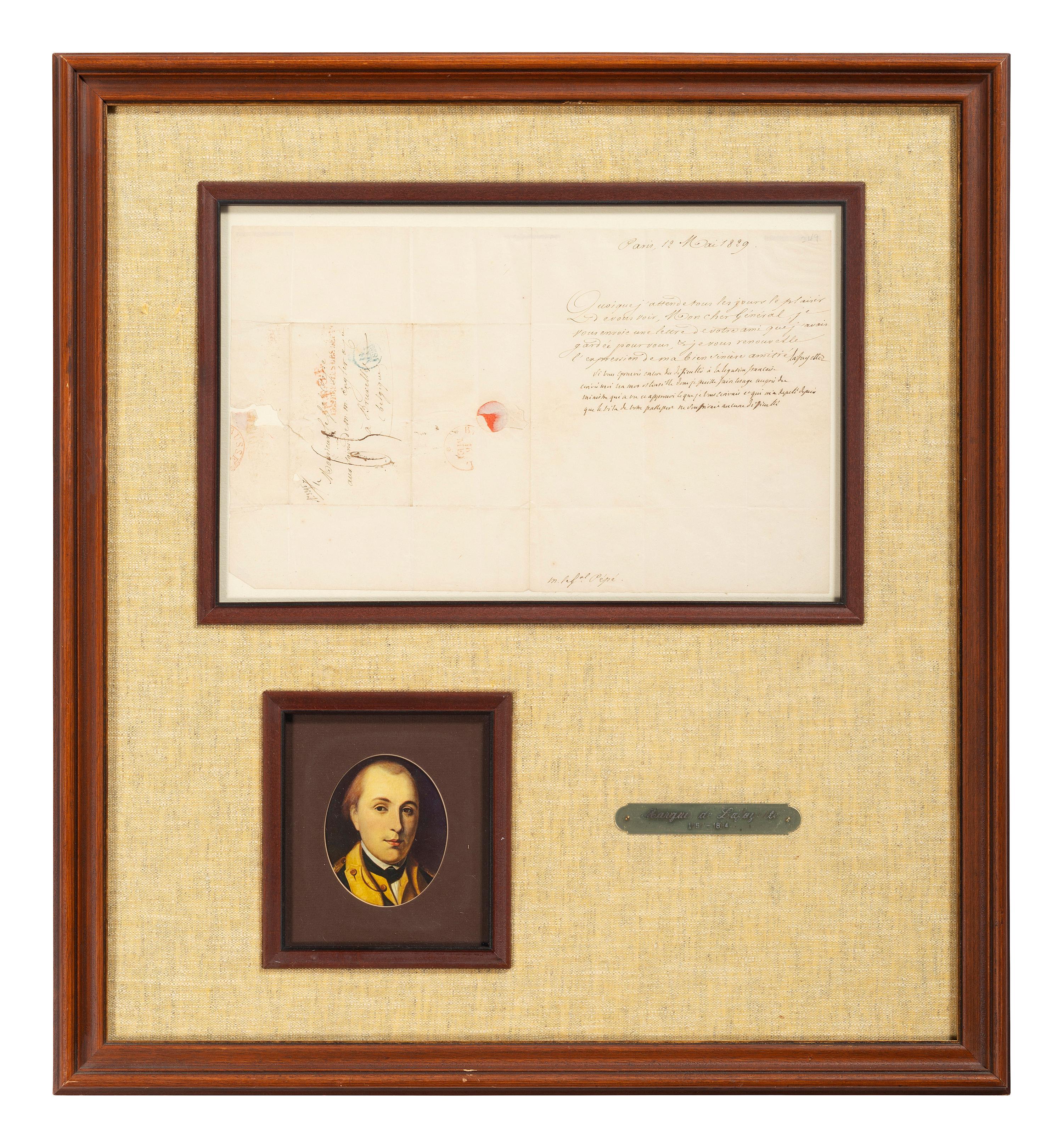 LAFAYETTE, Marie Joseph Paul Yves Roch Gilbert du Motier, Maquis de (1757-1834). Autograph letter signed ("Lafayette"), to General Guglielmo PÉPÉ (1782-1855). Paris, 12 May 1829.