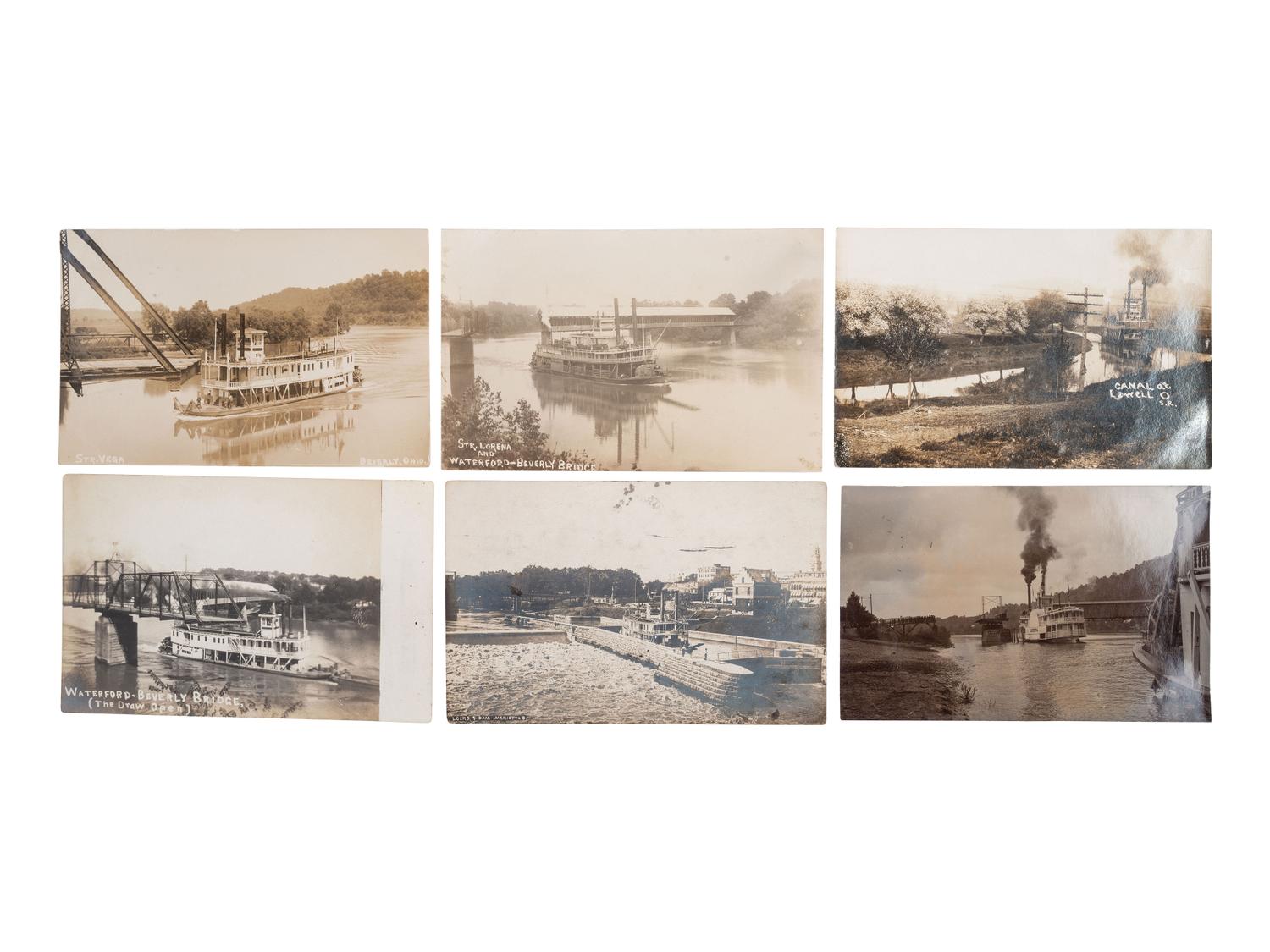 [EPHEMERA]. Approx. 50 RPPCs of steamboats and other vessels on Ohio canals, and rivers.