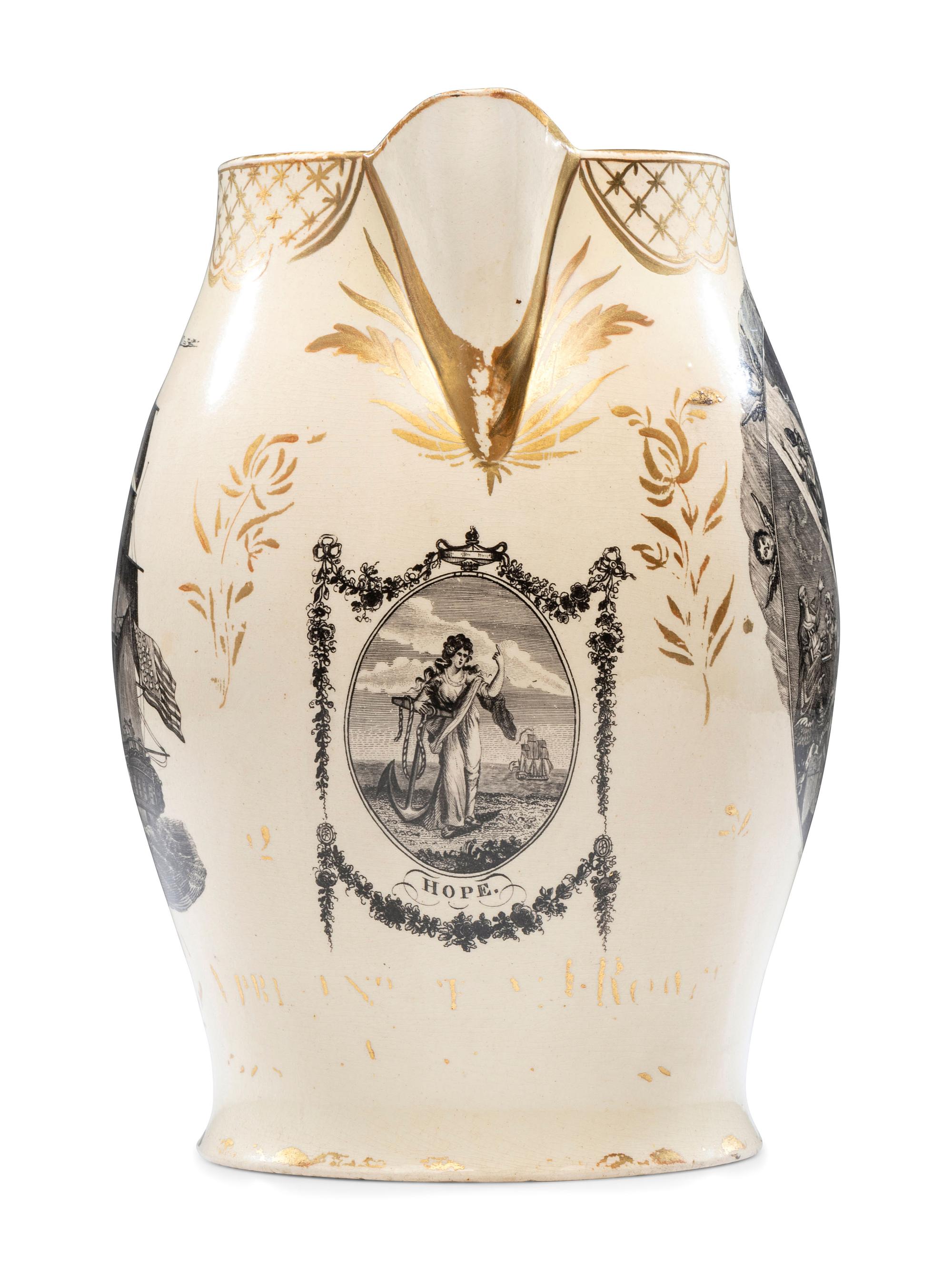 A Liverpool Transfer-Printed Creamware 'Washington in Apotheosis' Pitcher