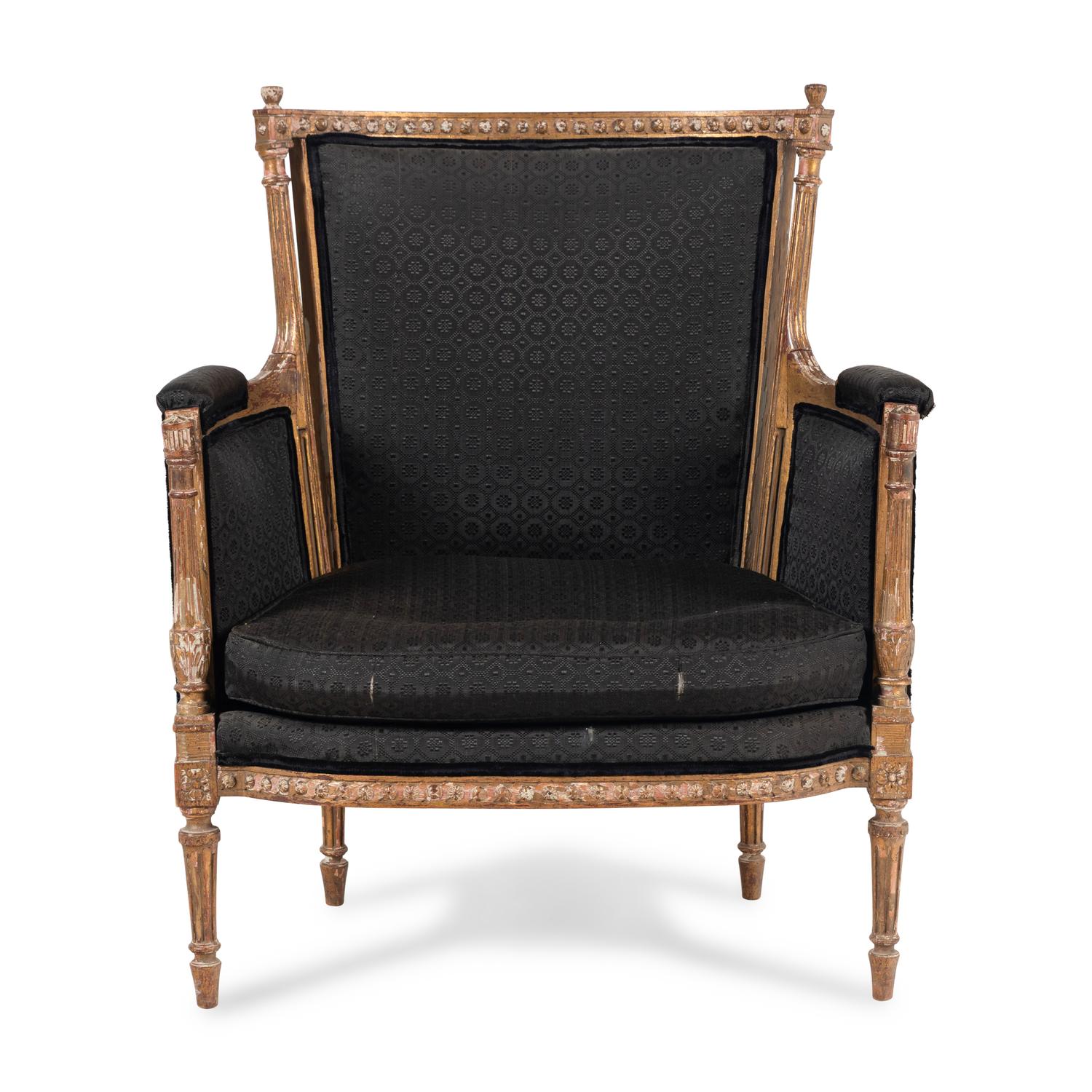 A Louis XVI Style Giltwood Bergère