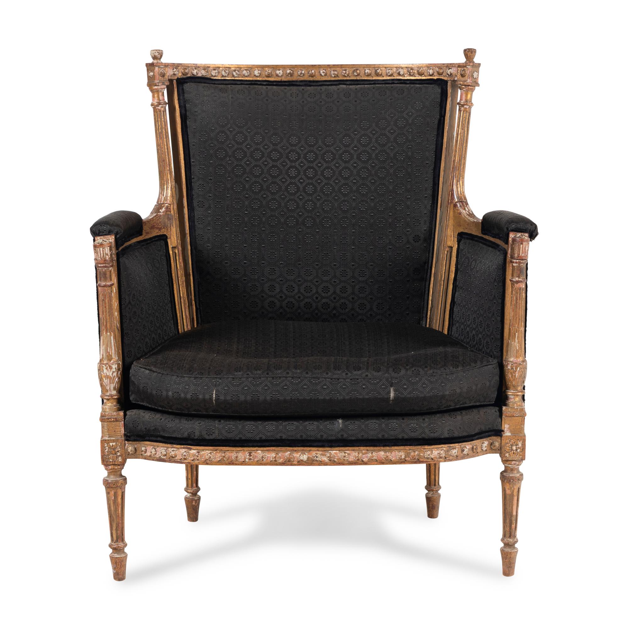 A Louis XVI Style Giltwood Bergère
