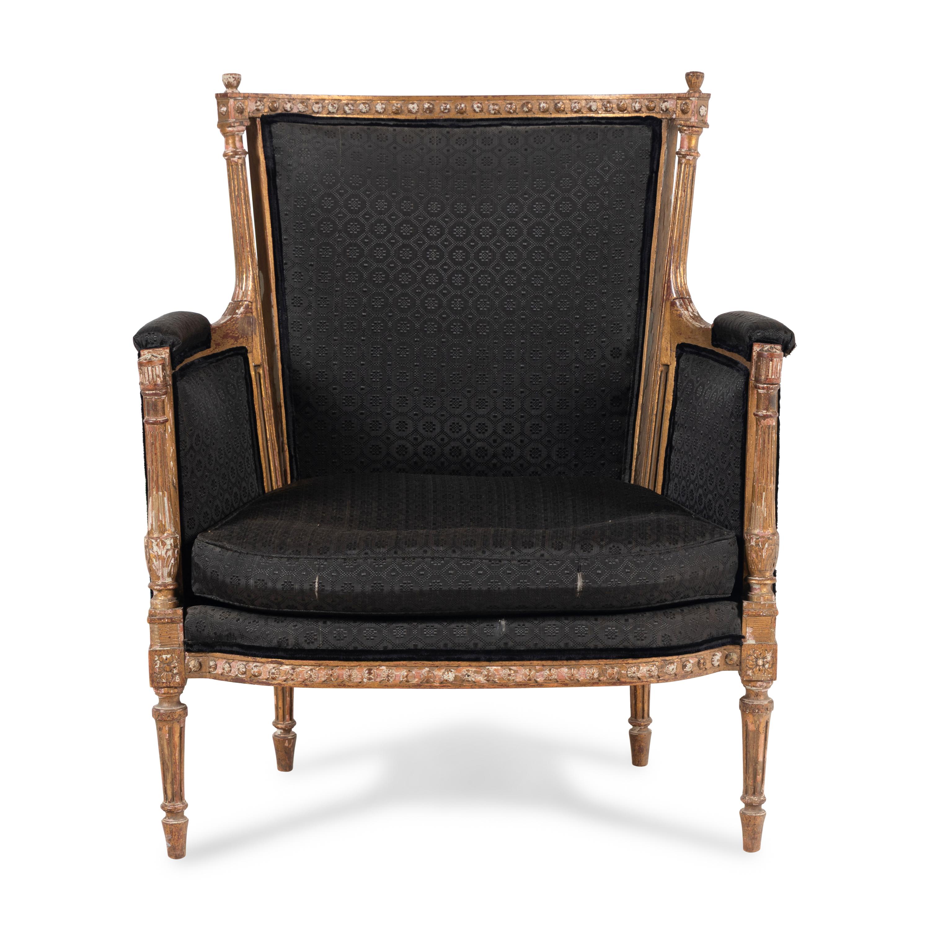 A Louis XVI Style Giltwood Bergère