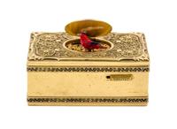 A German Gilt Filigree Singing Bird Automaton Box Width 4 1/4 inches.