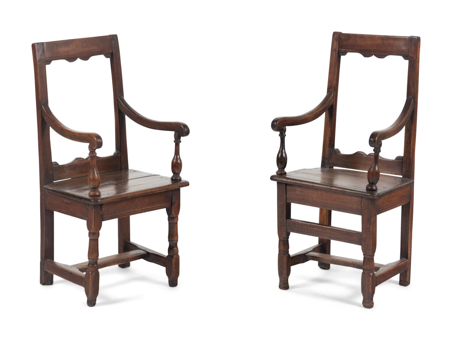 A Near Pair of French Oak Child's Church Chairs