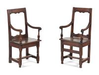 A Near Pair of French Oak Child's Church Chairs
