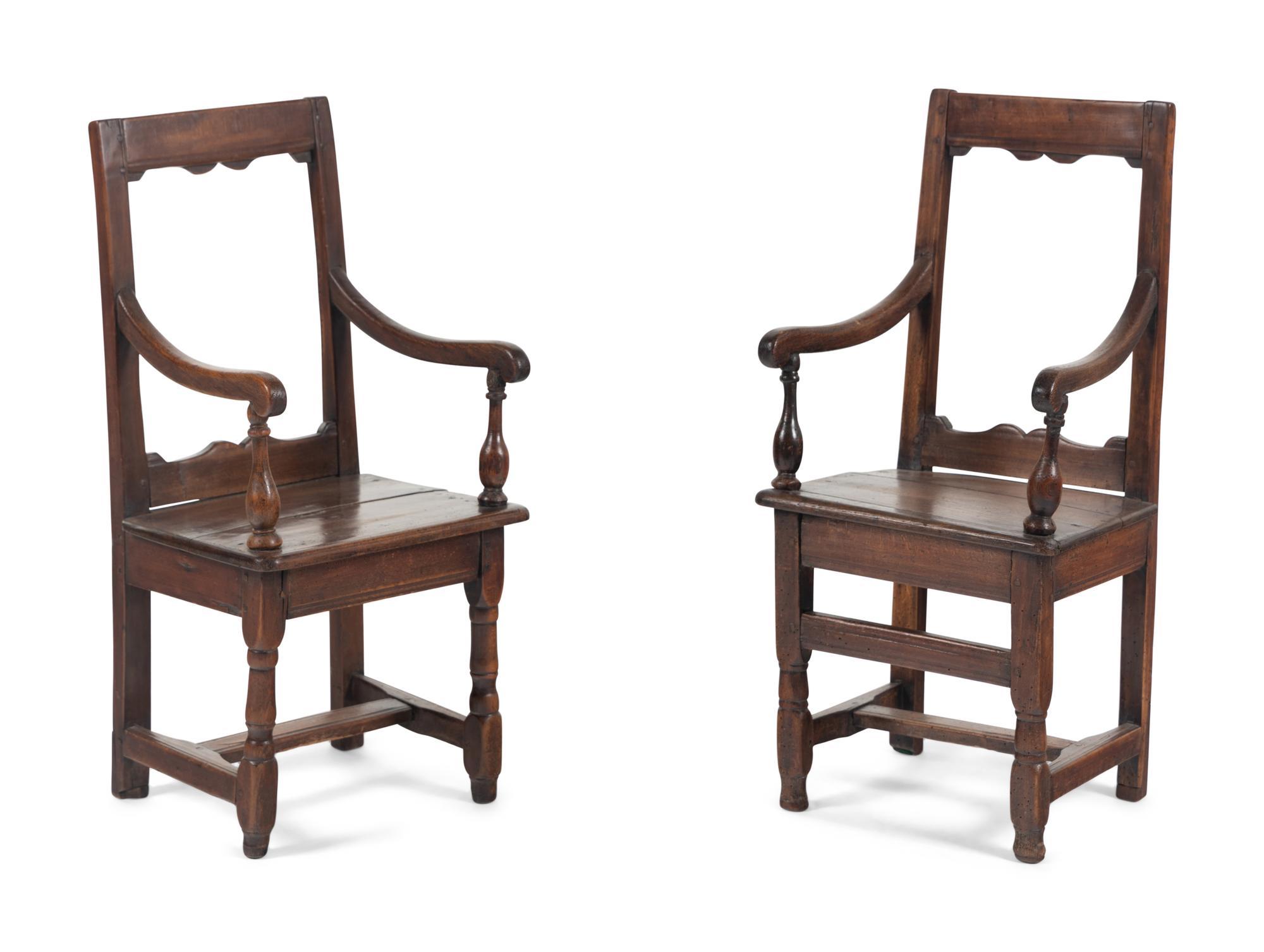 A Near Pair of French Oak Child's Church Chairs