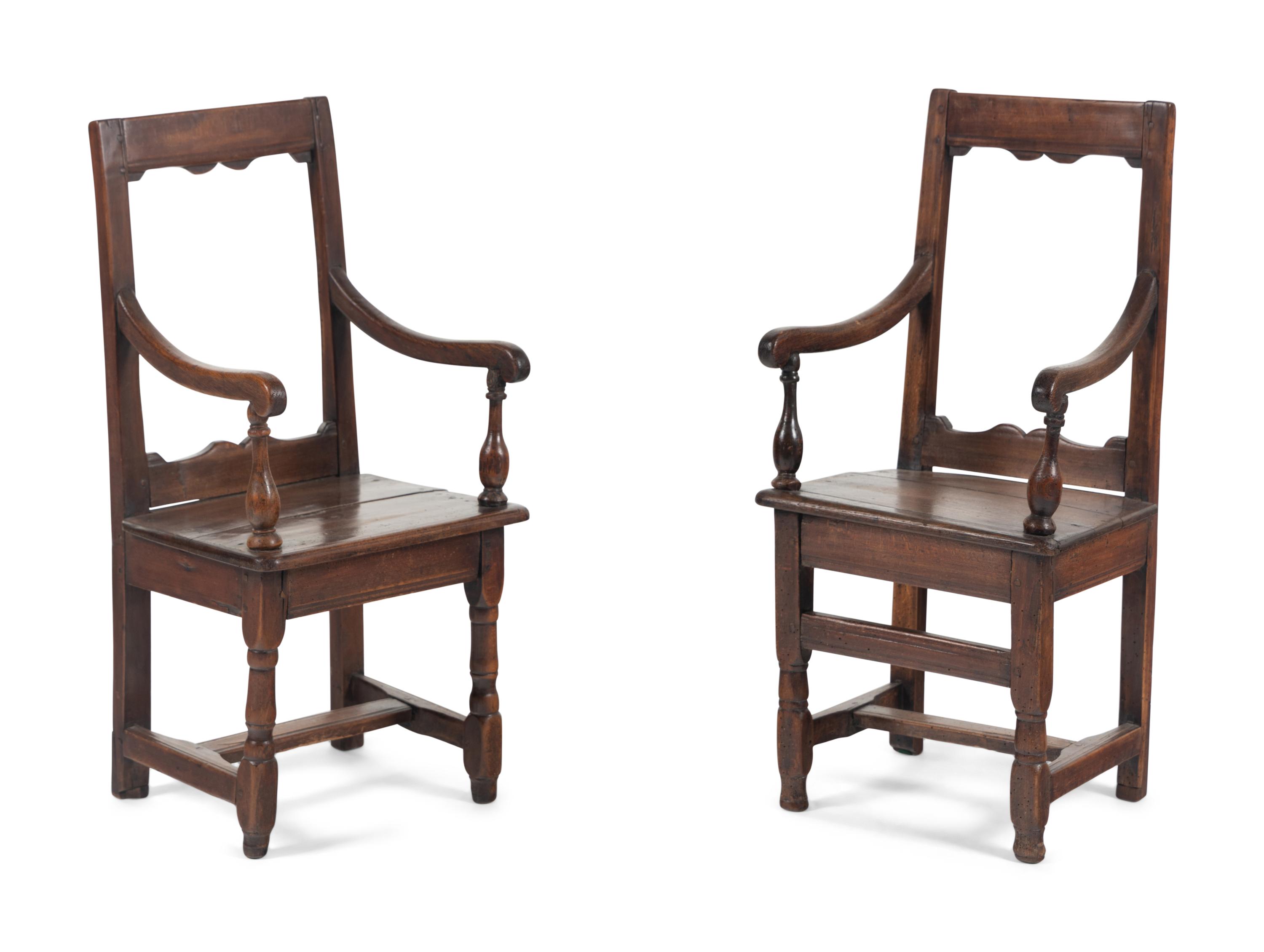 A Near Pair of French Oak Child's Church Chairs