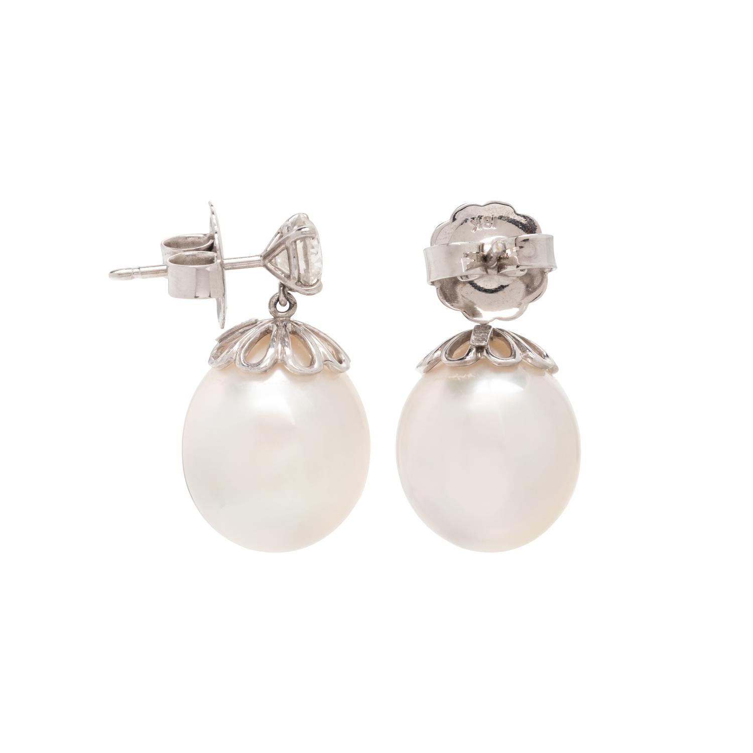 SOUTH SEA CULTURED PEARL AND DIAMOND EARRINGS
