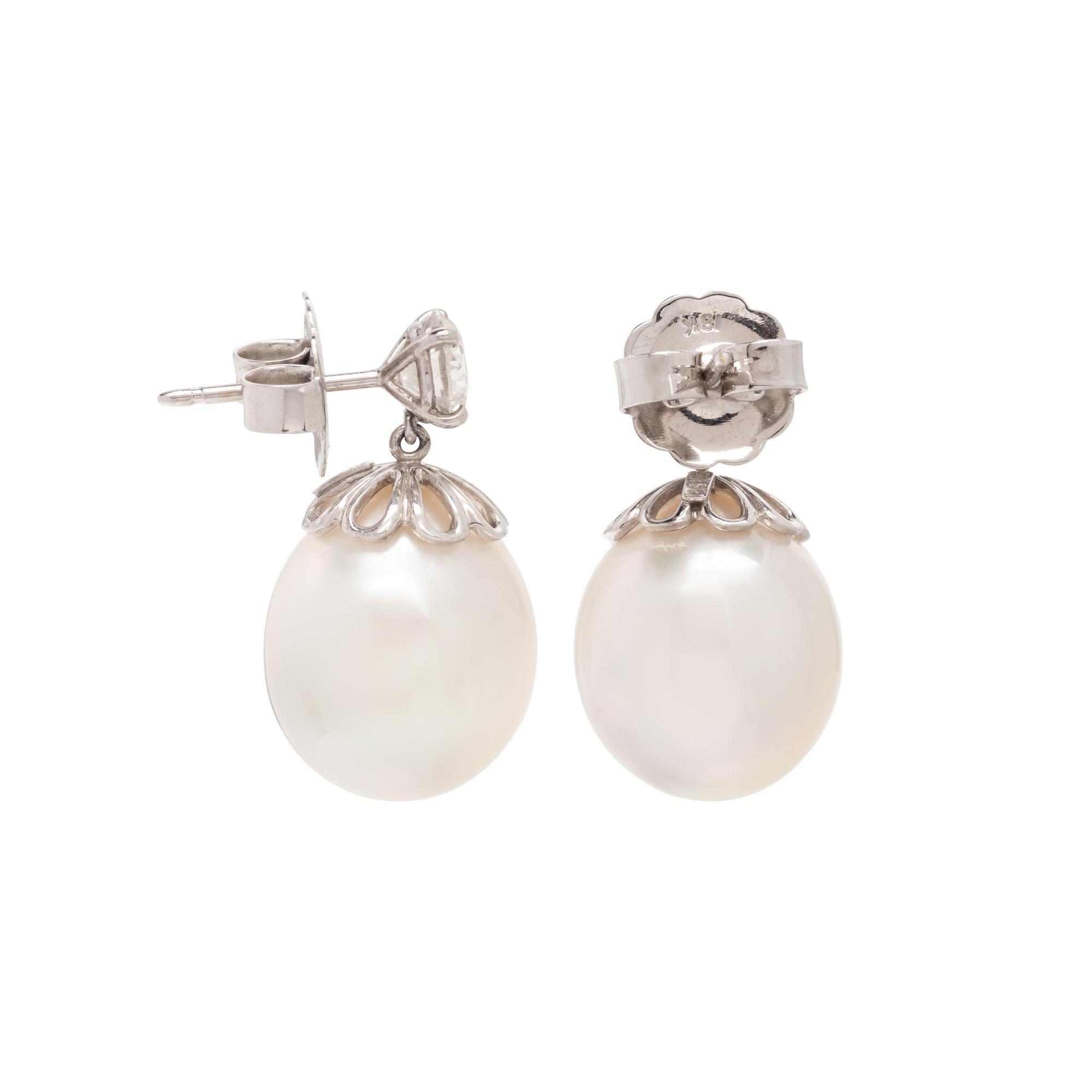 SOUTH SEA CULTURED PEARL AND DIAMOND EARRINGS