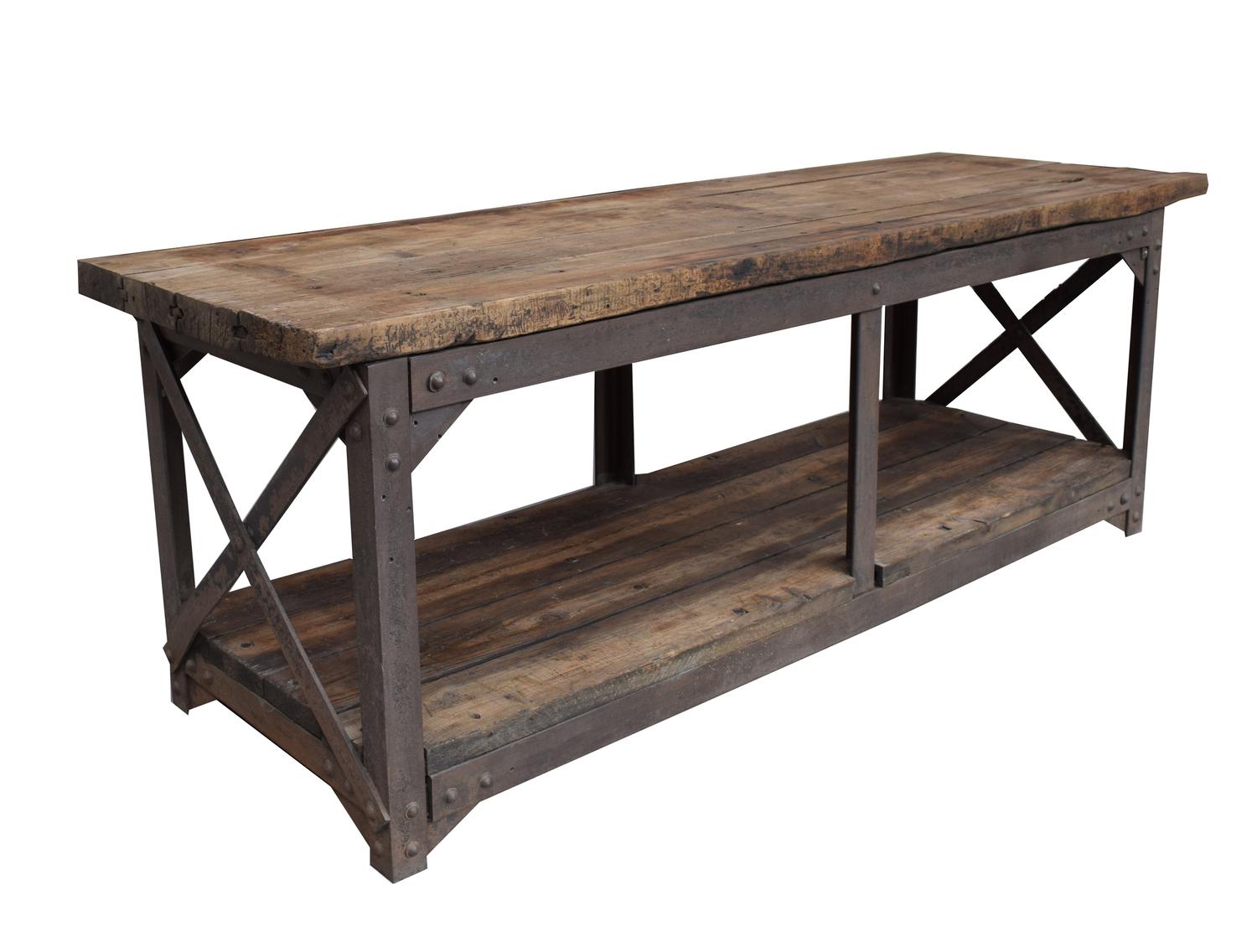 An Industrial Wood and Steel Table 95" W x 30.5" D x 33" H — United States, Early 20th Century