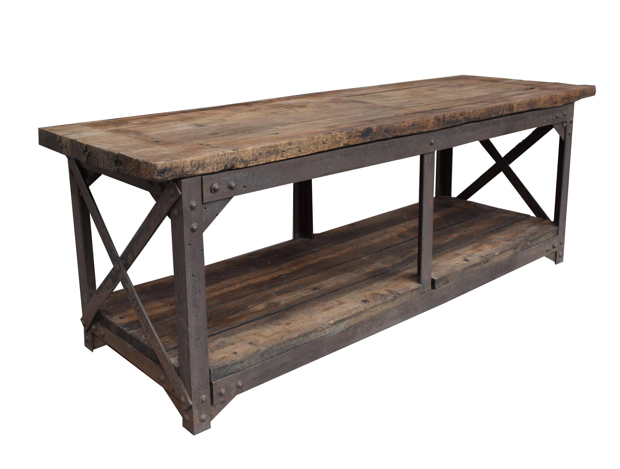 An Industrial Wood and Steel Table 95" W x 30.5" D x 33" H — United States, Early 20th Century