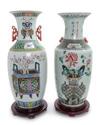 Two Chinese Famille Rose Porcelain Vases Height of taller 23 inches. — 19TH CENTURY