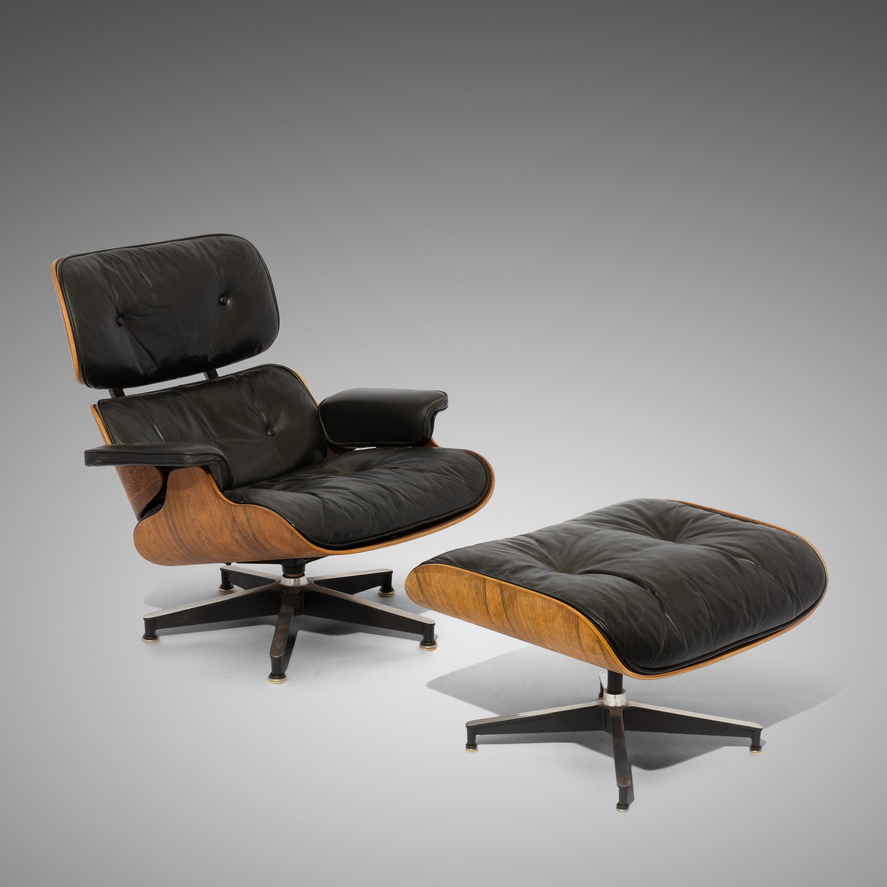 Charles and Ray Eames (American, 1907–1978 | 1913–1988) — Pair of 670 Lounge Chairs and 671 Ottomans Herman Miller USA, designed 1956