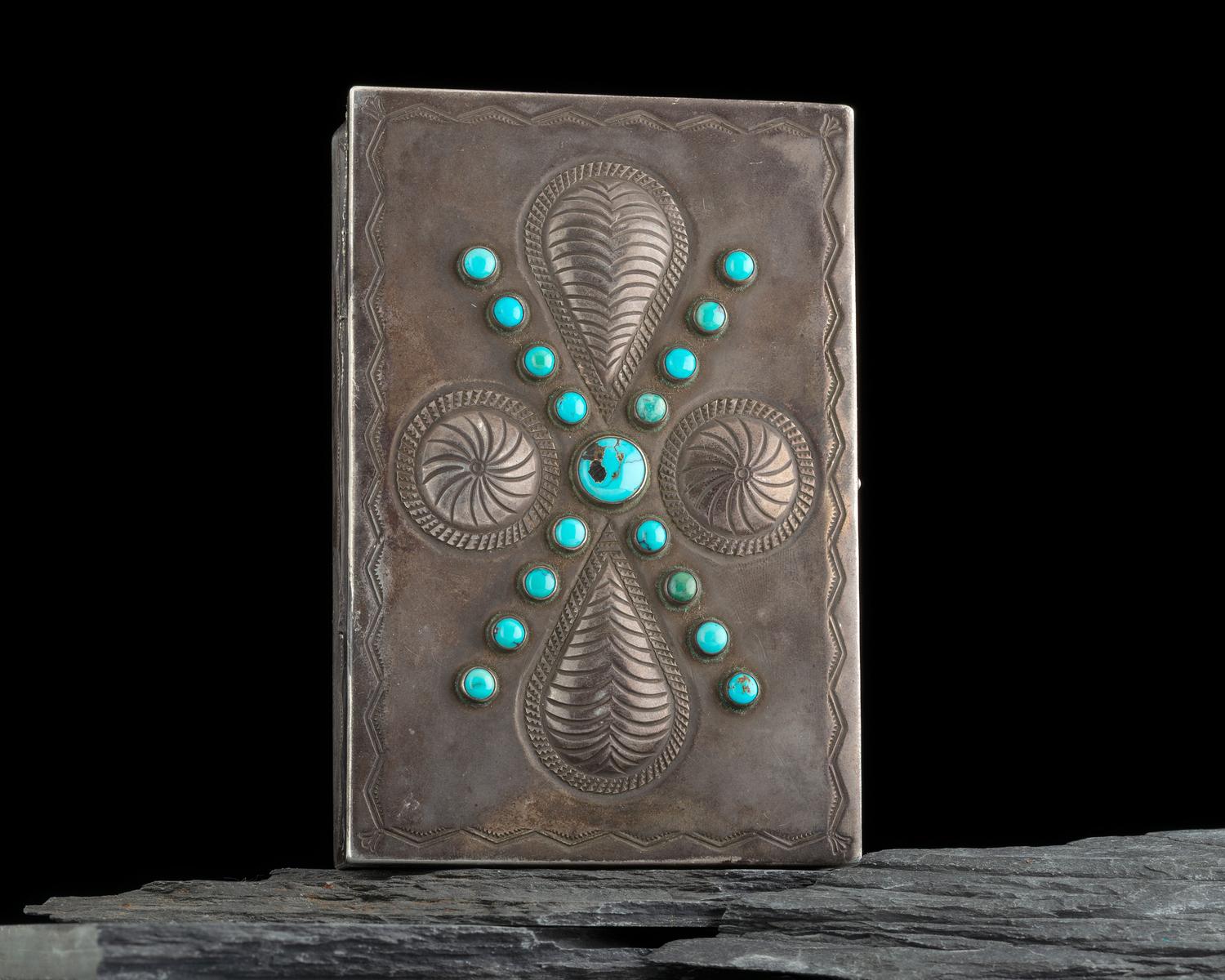 Navajo Silver and Turquoise Lidded Box