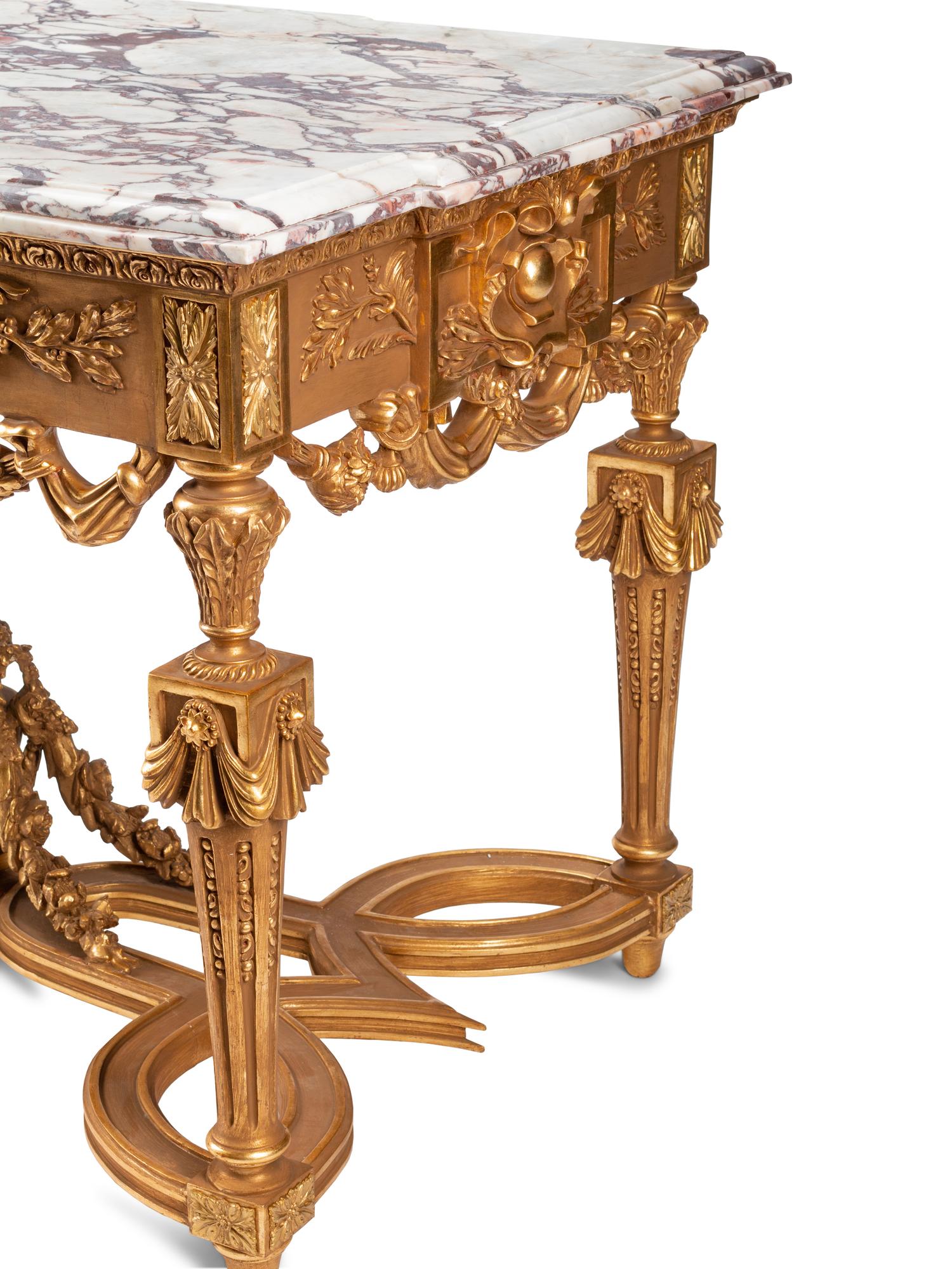 A Louis XVI Style Giltwood Marble-Top Center Table