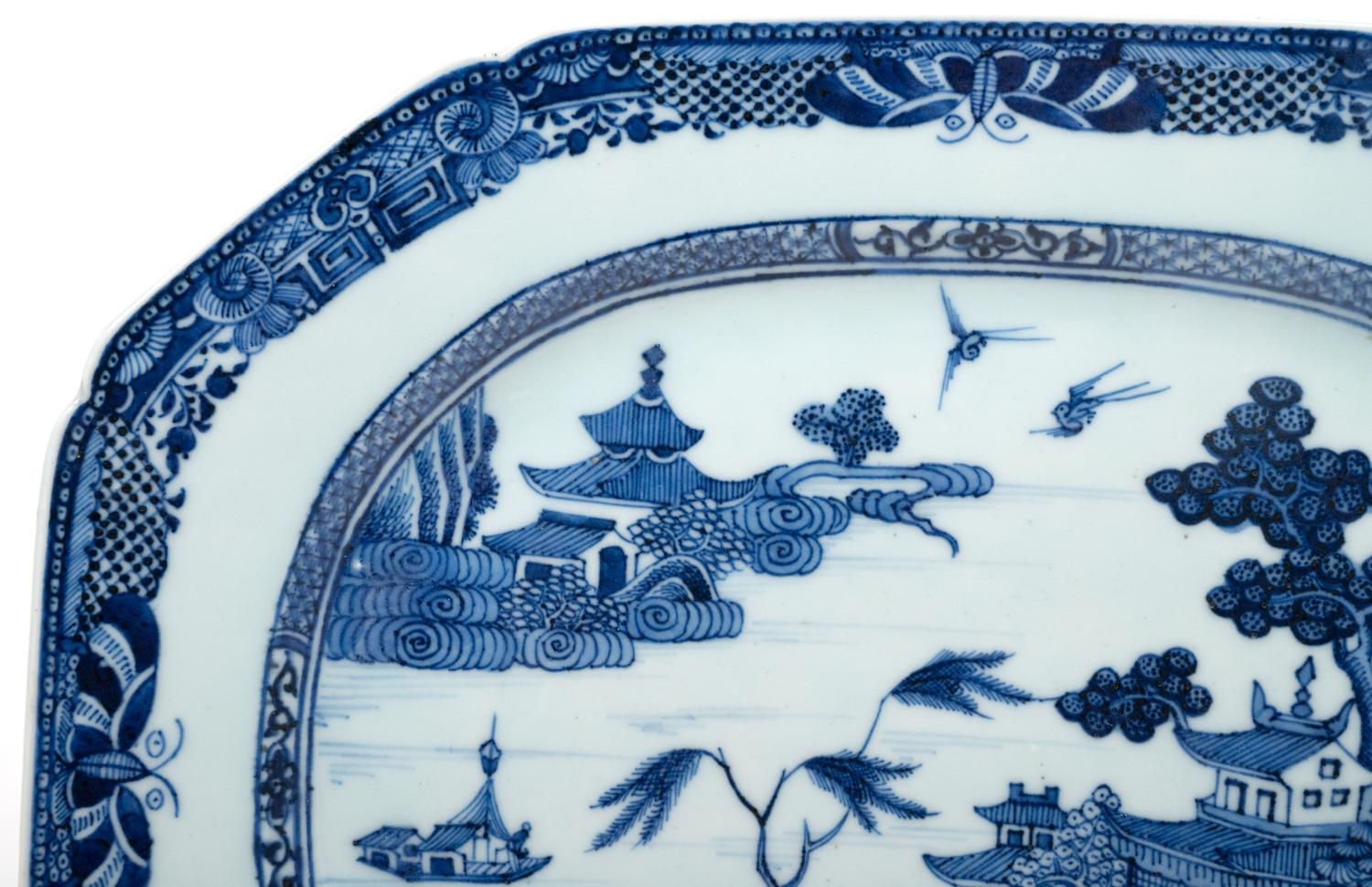 Two Chinese Export Blue and White Porcelain Platters