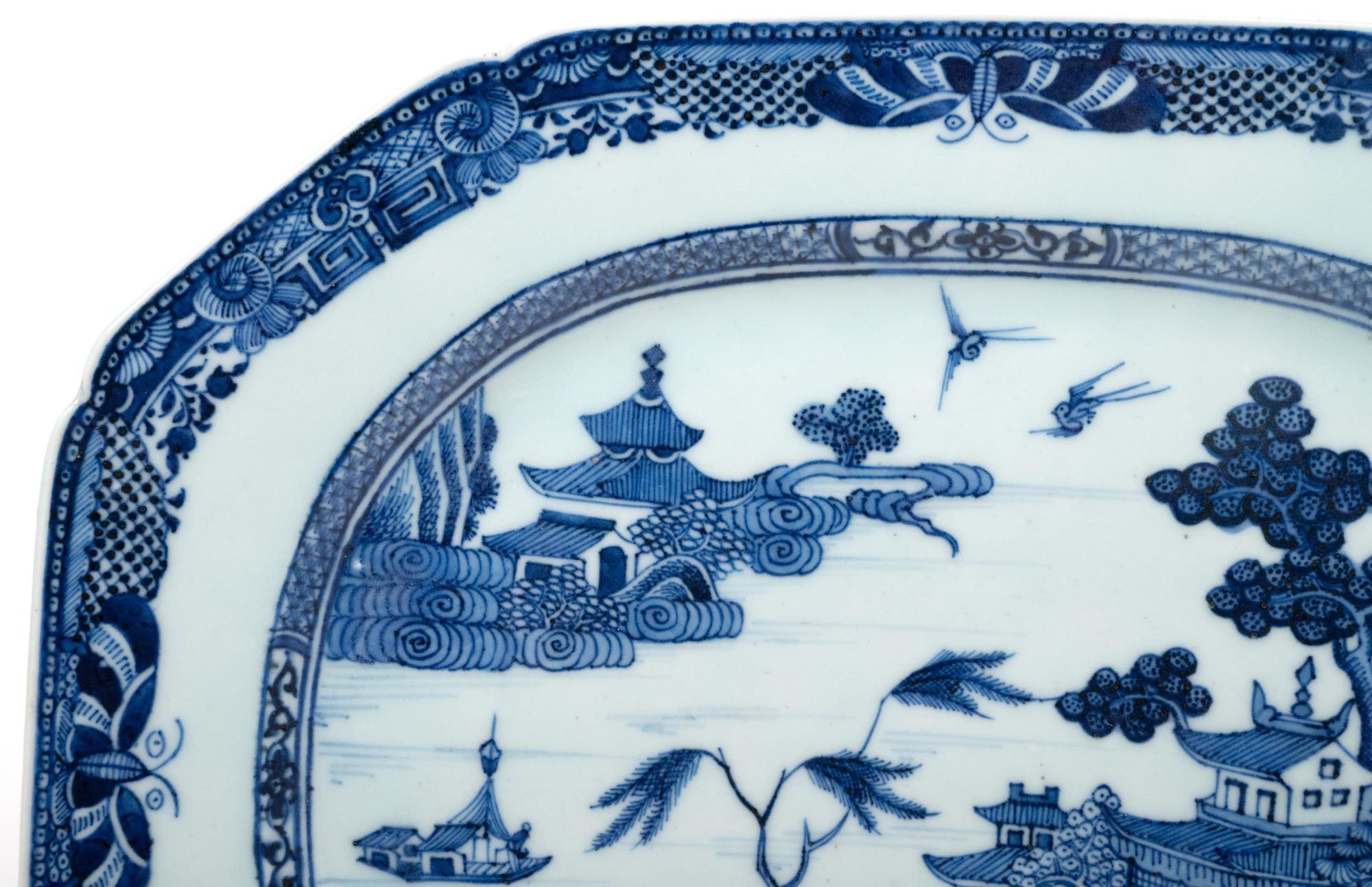 Two Chinese Export Blue and White Porcelain Platters