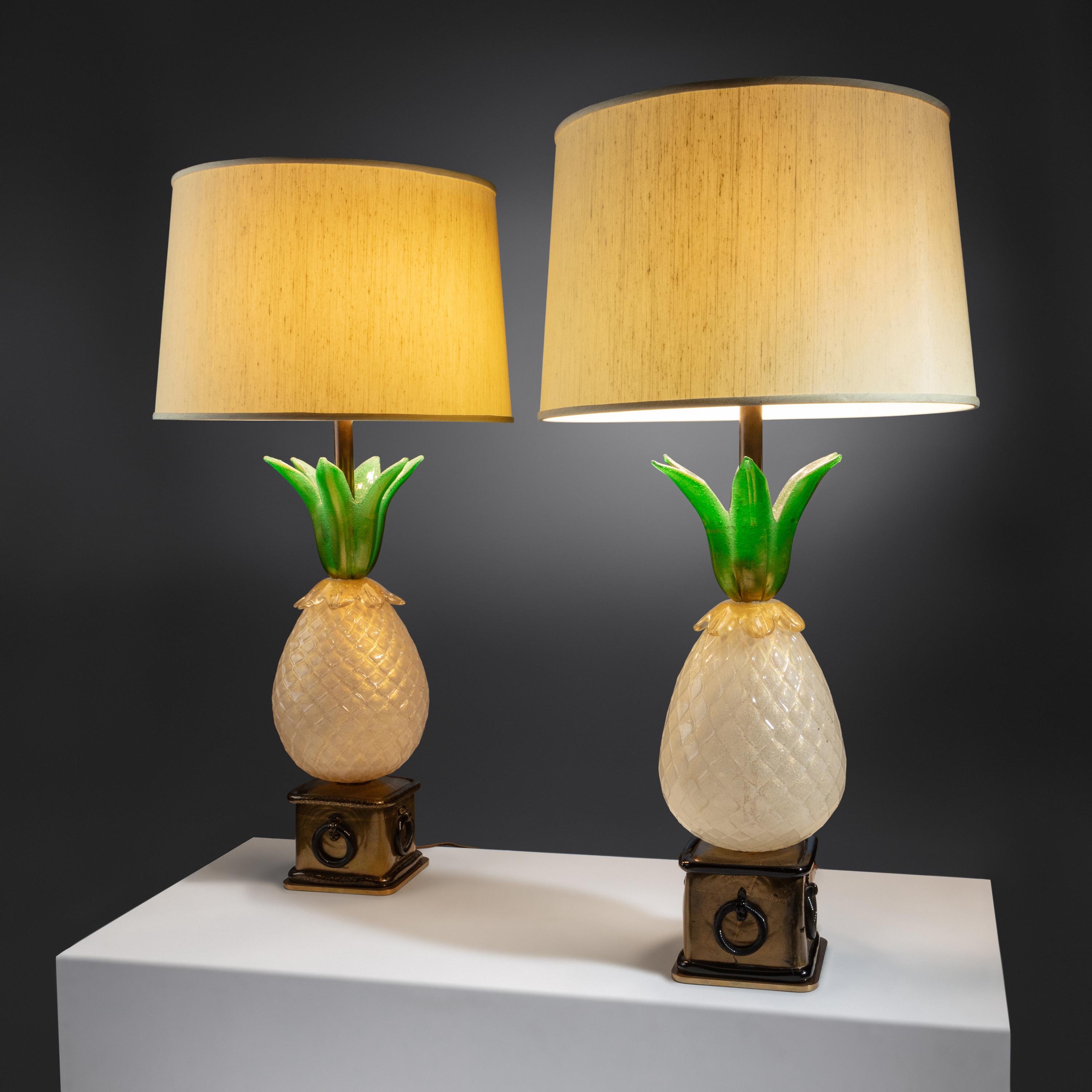 Pair of Pineapple-Form Murano Glass Table Lamps Italy