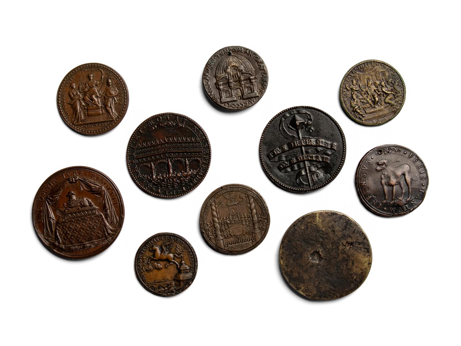 Ten Continental Bronze and Copper Commemorative Portrait Medallions