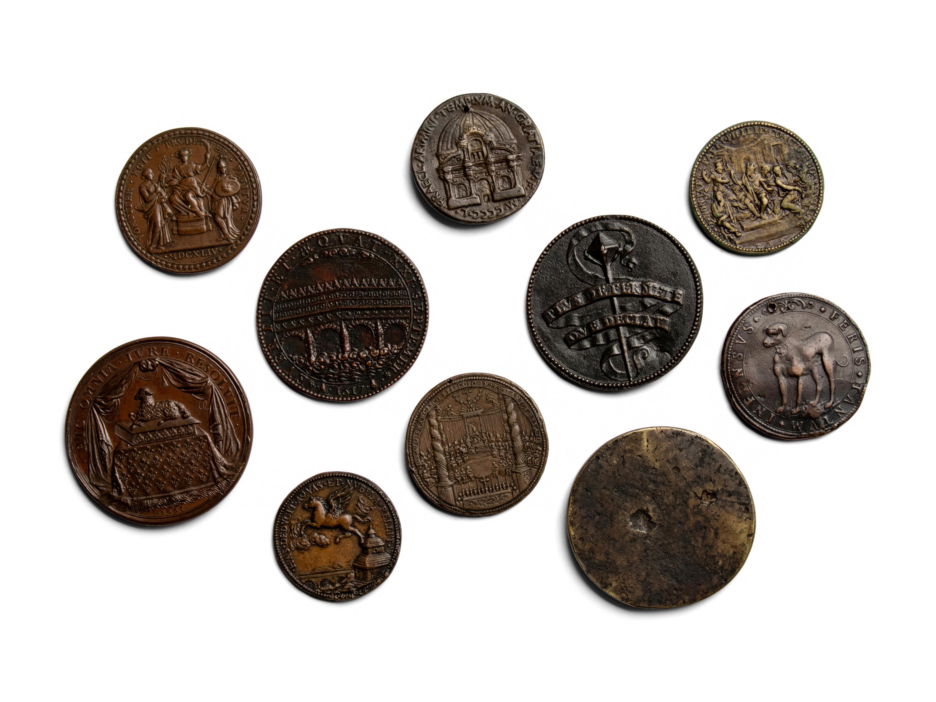 Ten Continental Bronze and Copper Commemorative Portrait Medallions