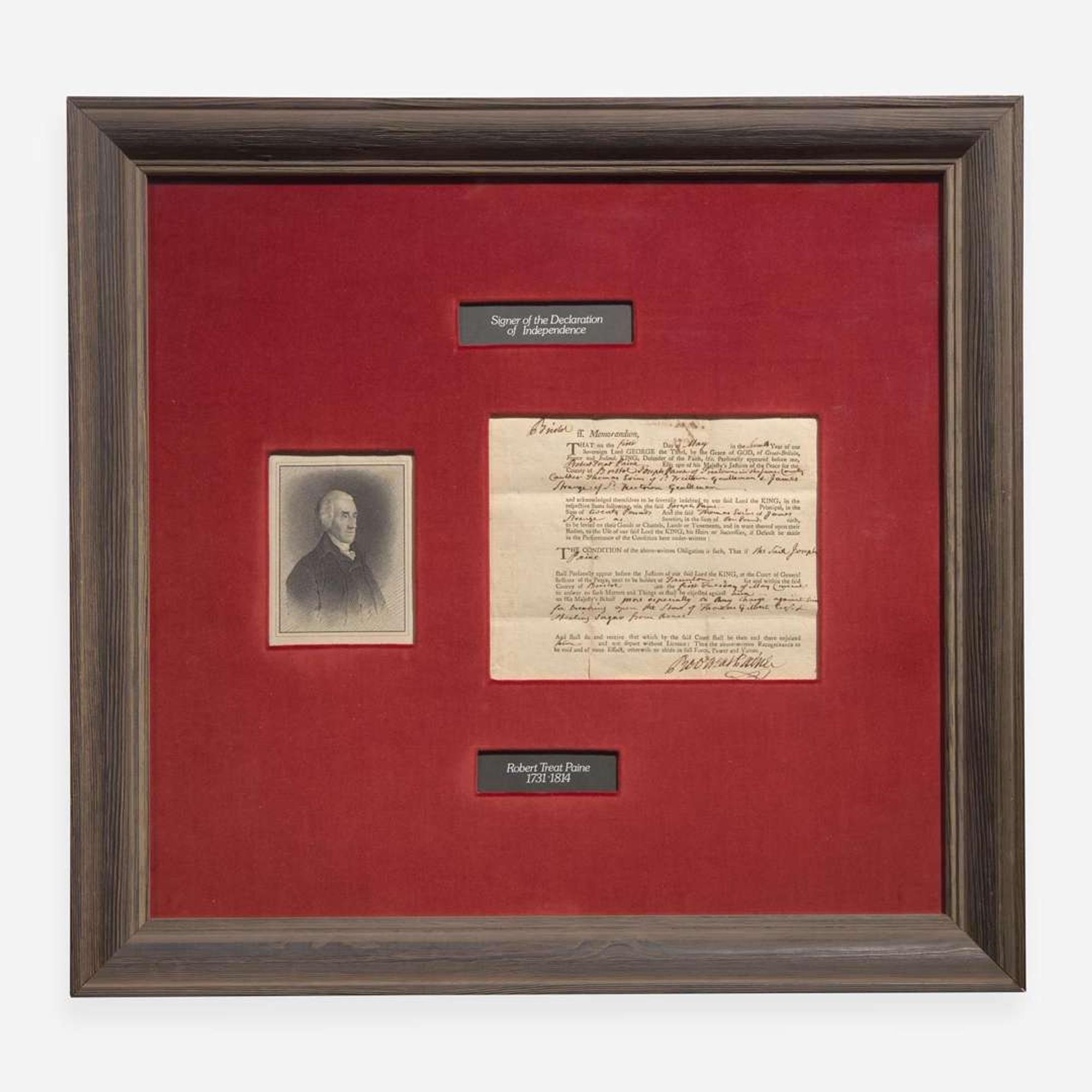 [Americana] [Declaration of Independence] Paine, Robert Treat, and Thomas Heyward Group of 2 Partially-Printed Documents, signed