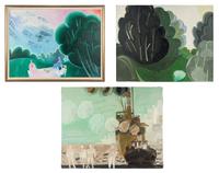 A group of three paintings ( Le pique-nique , Le paon , and Devant le port )