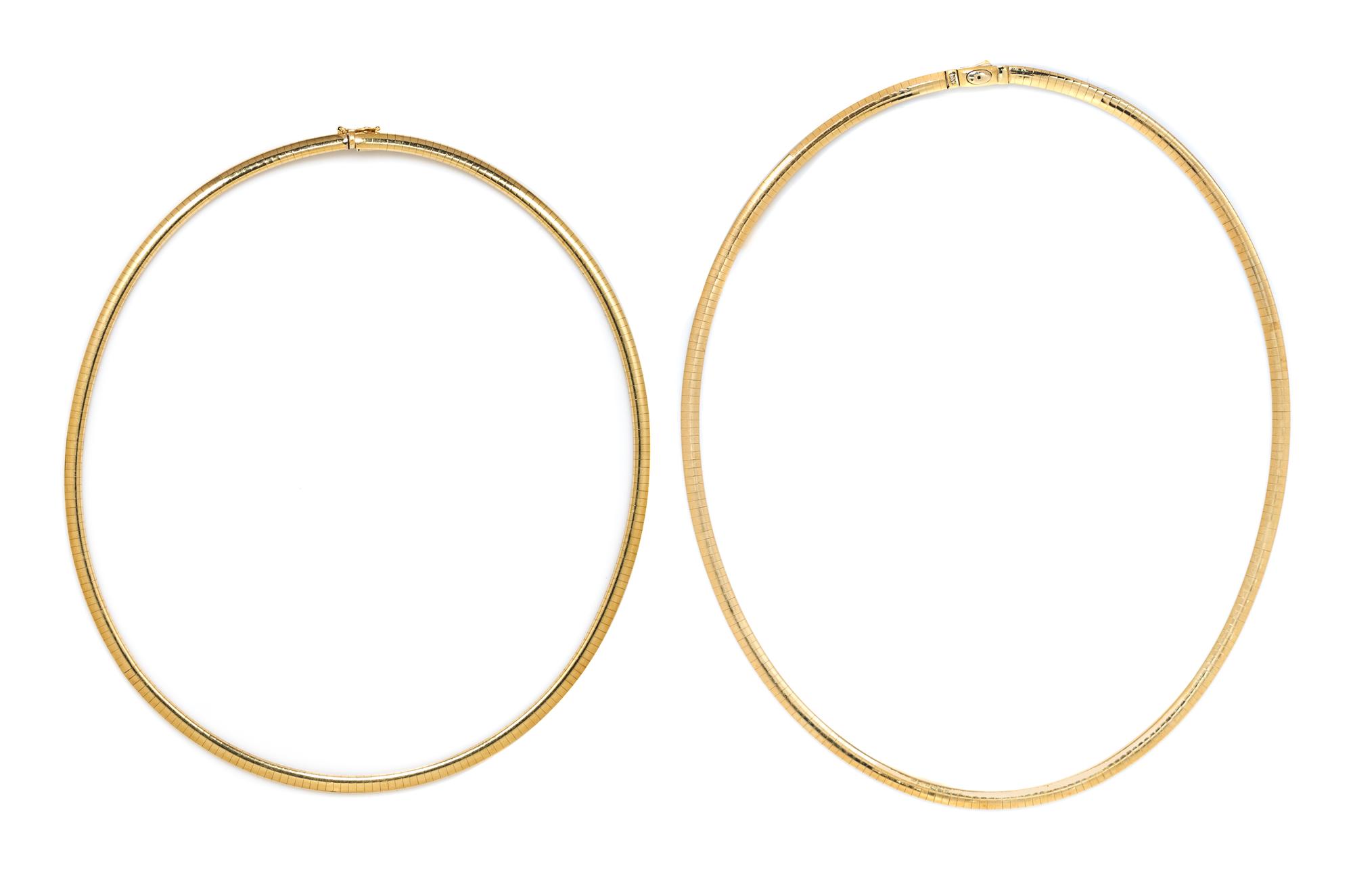 Two 14 Karat Yellow Gold Omega Necklaces, 34.50 dwts.