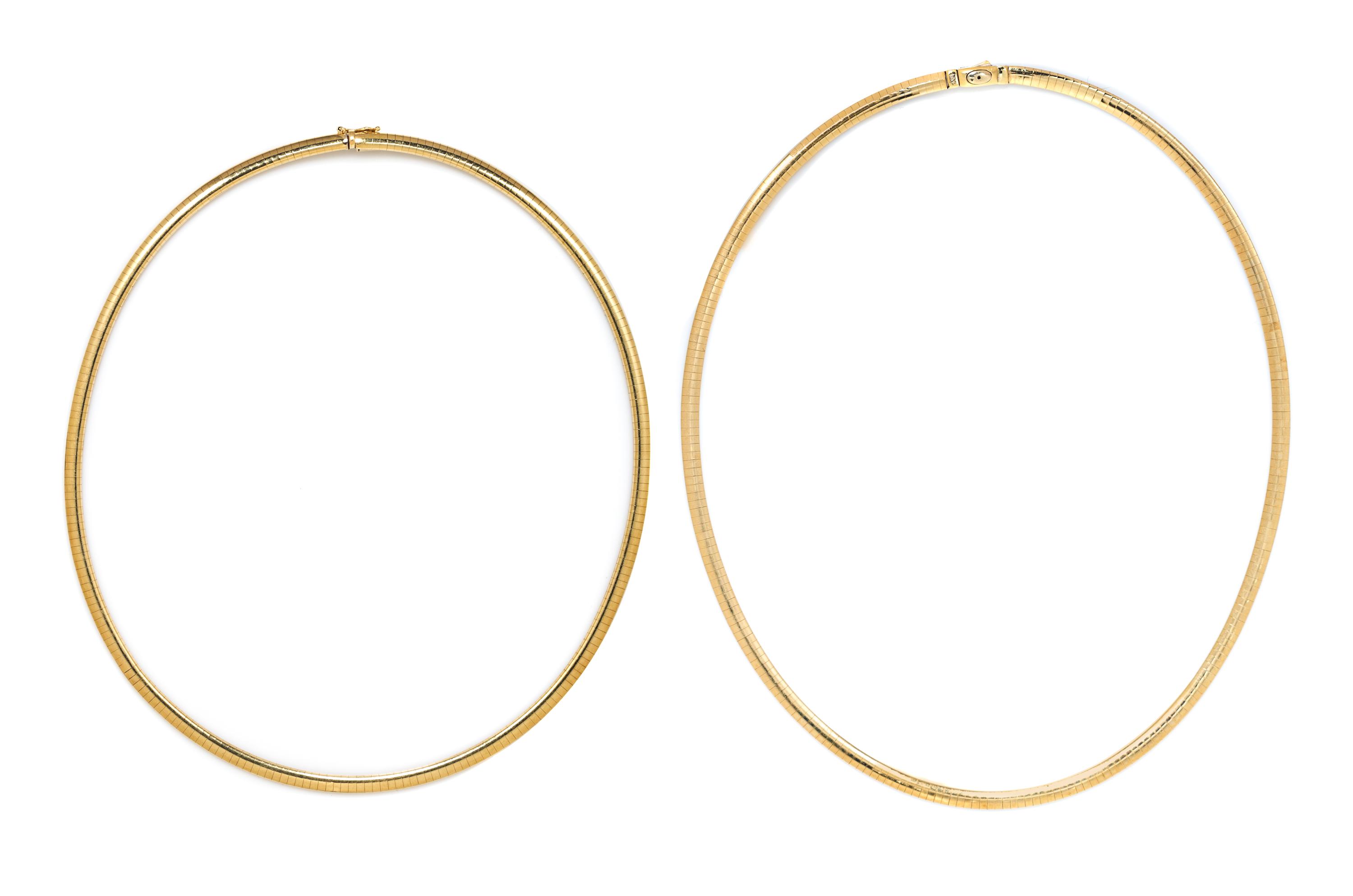 Two 14 Karat Yellow Gold Omega Necklaces, 34.50 dwts.