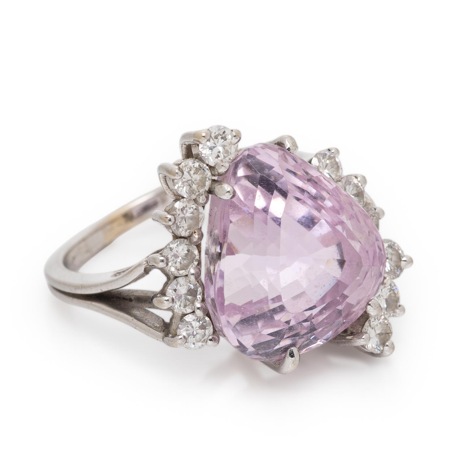 Kunzite, Diamond, and White Gold Ring
