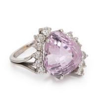 Kunzite, Diamond, and White Gold Ring