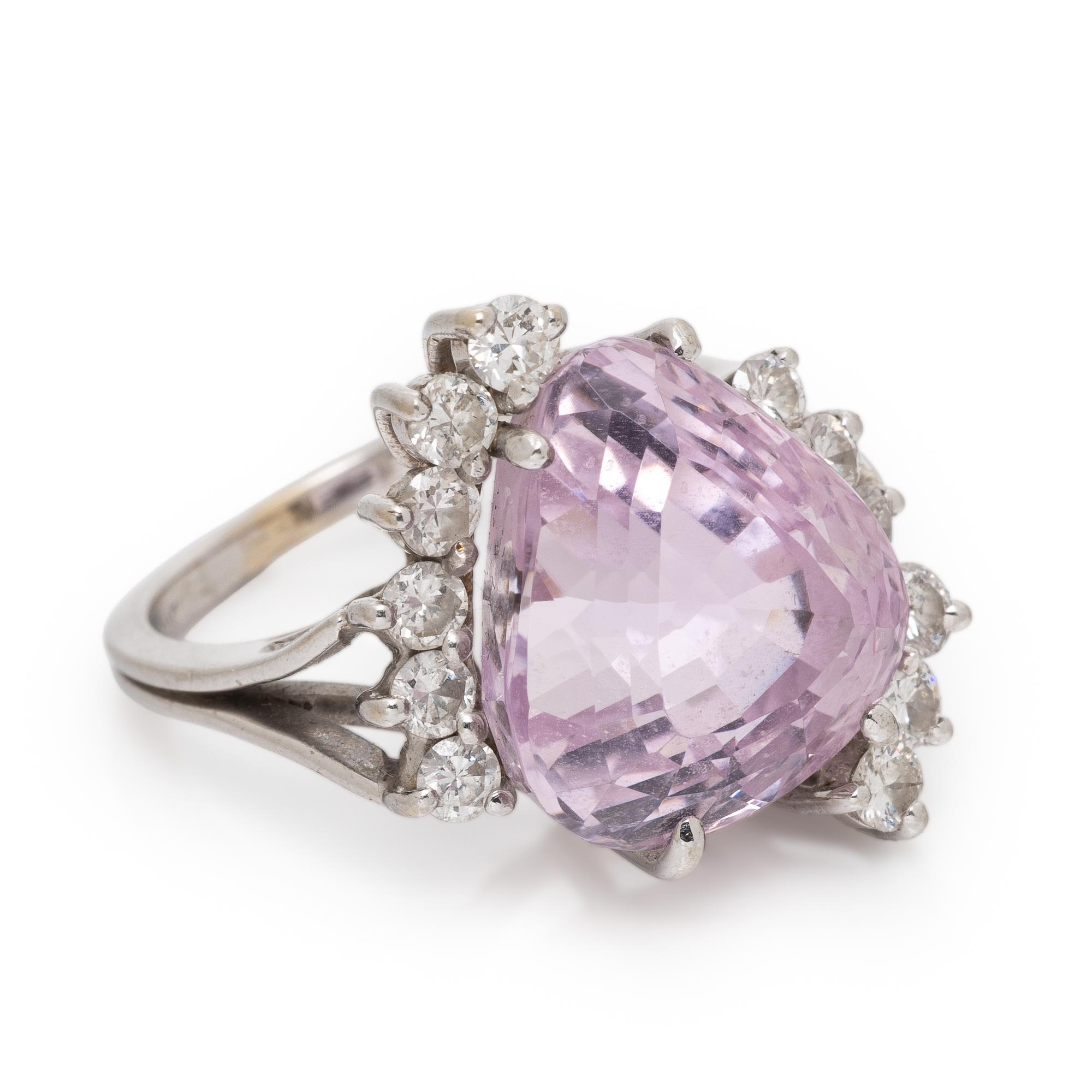 Kunzite, Diamond, and White Gold Ring