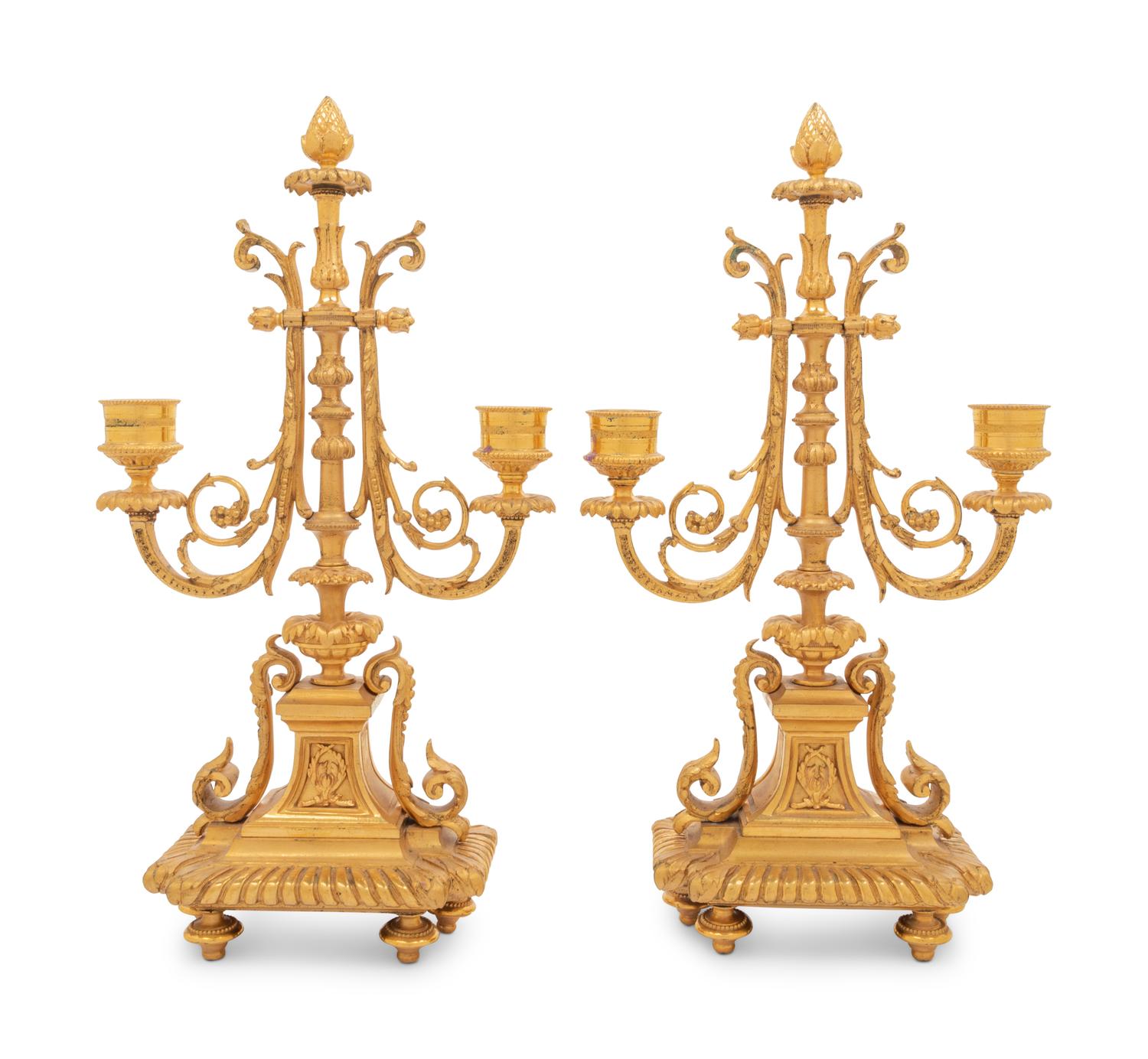 A Pair of French Gilt Bronze Two-Light Candelabra