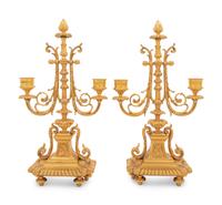 A Pair of French Gilt Bronze Two-Light Candelabra