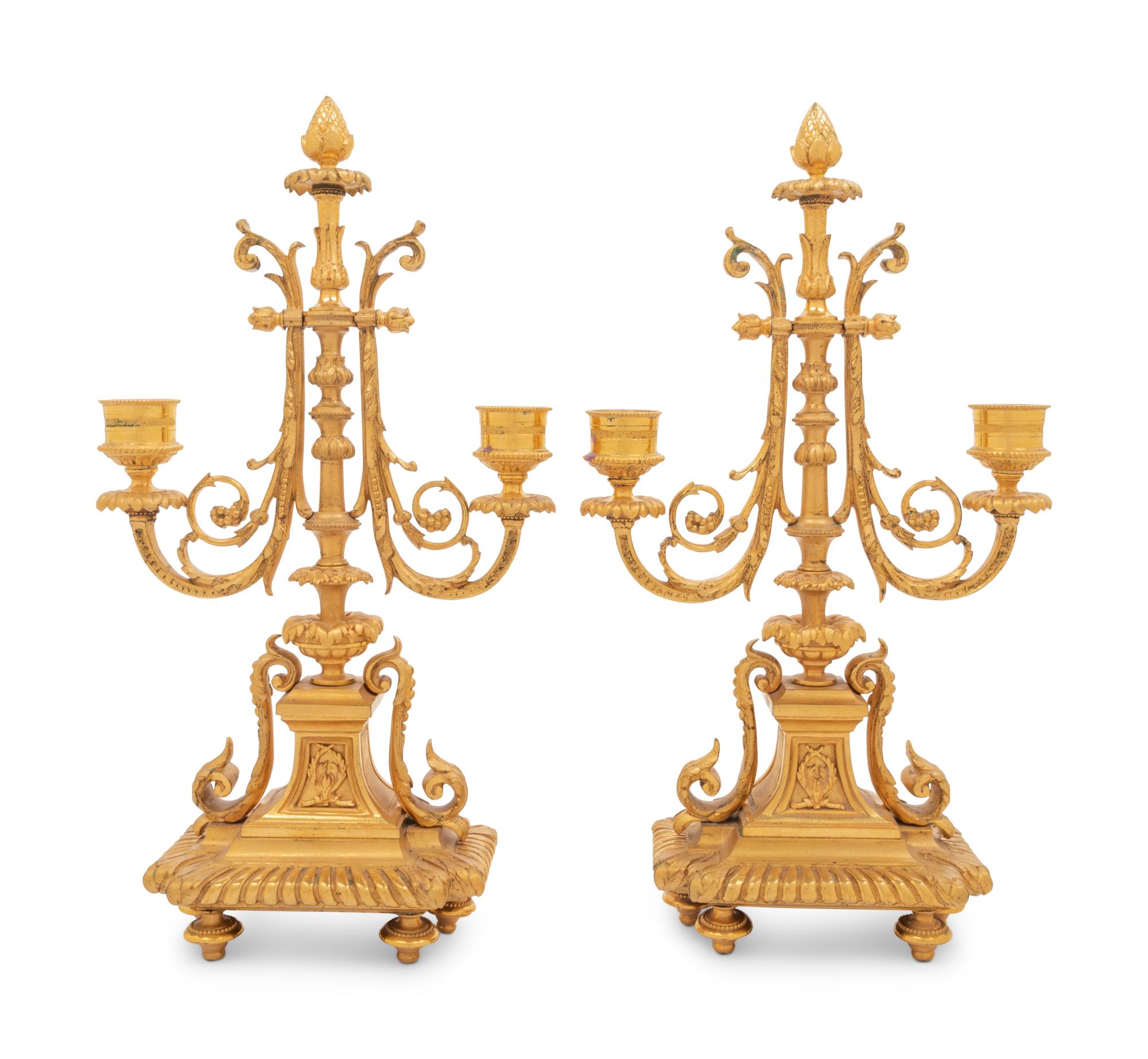 A Pair of French Gilt Bronze Two-Light Candelabra