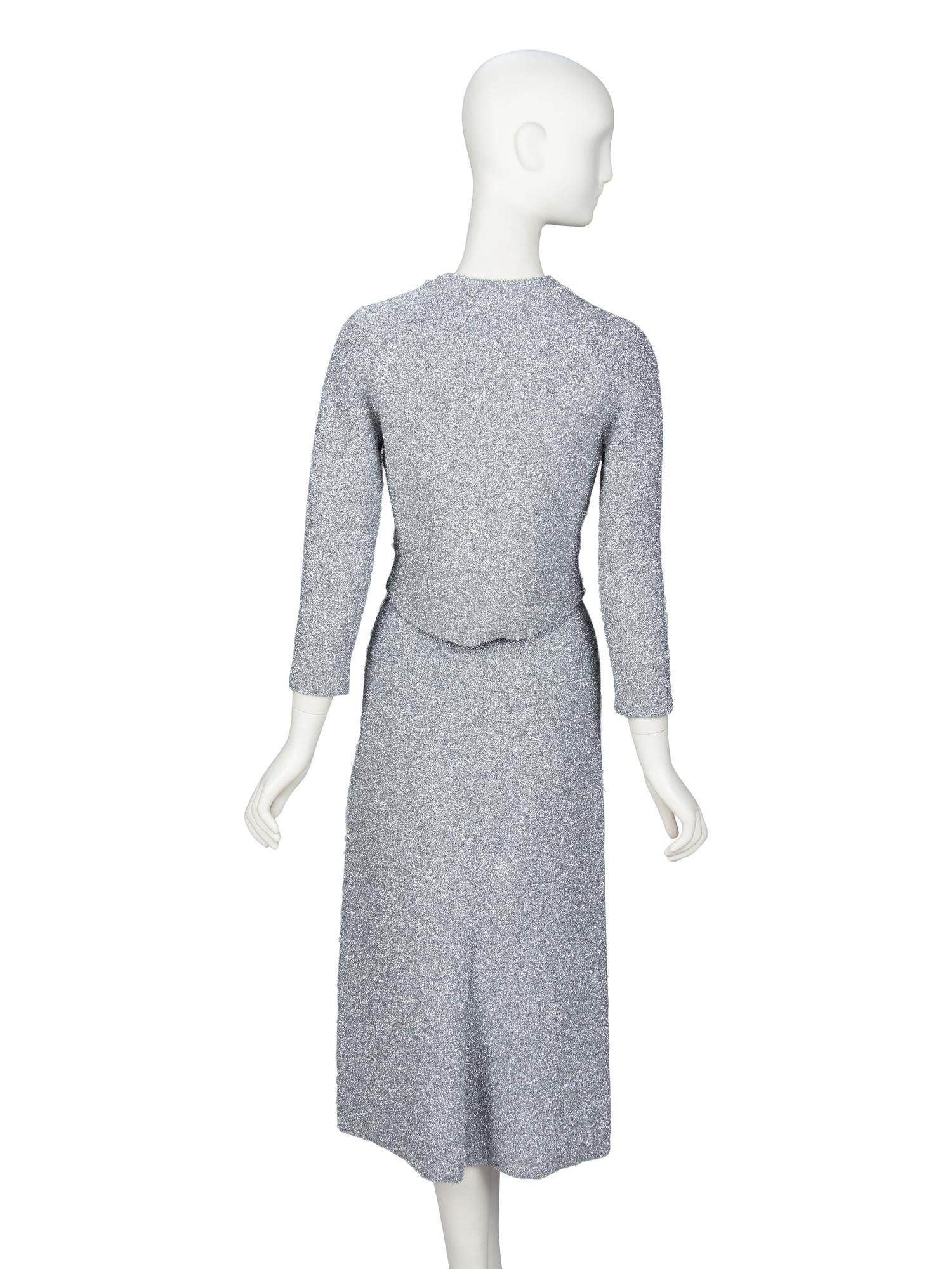 BALENCIAGA, GLITTERY SILVER KNIT ENSEMBLE