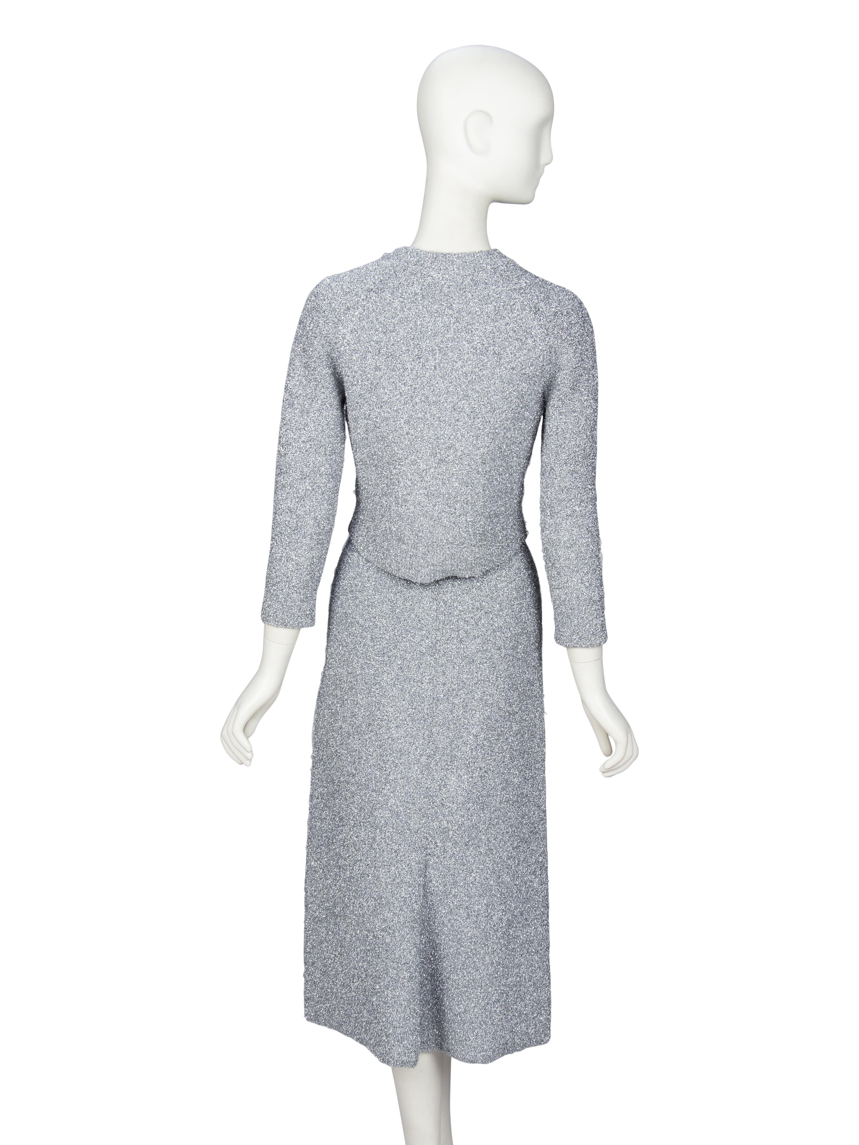 BALENCIAGA, GLITTERY SILVER KNIT ENSEMBLE