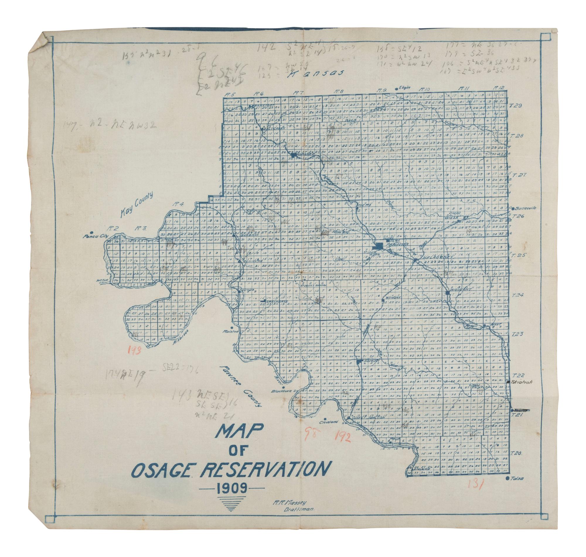 [MAPS]. Map of Osage Reservation, 1909.