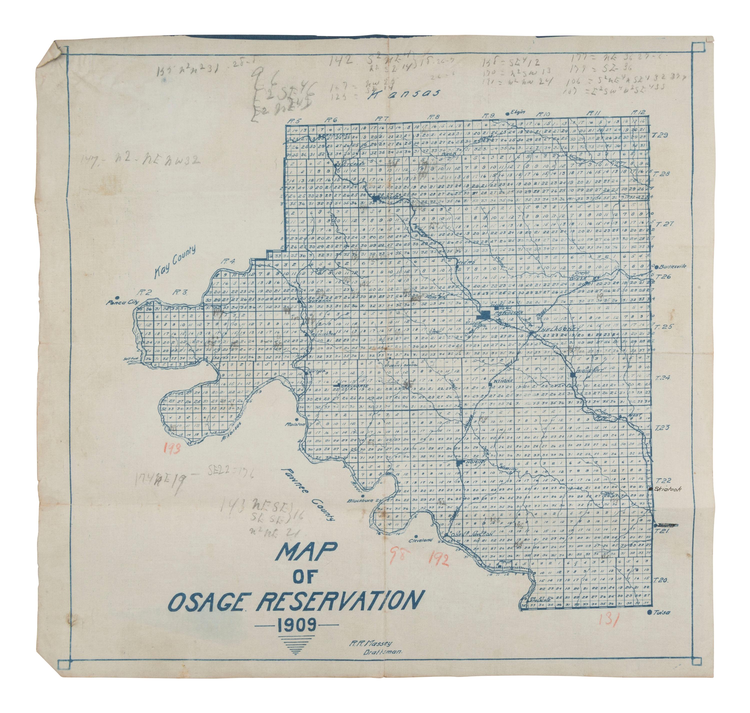 [MAPS]. Map of Osage Reservation, 1909.