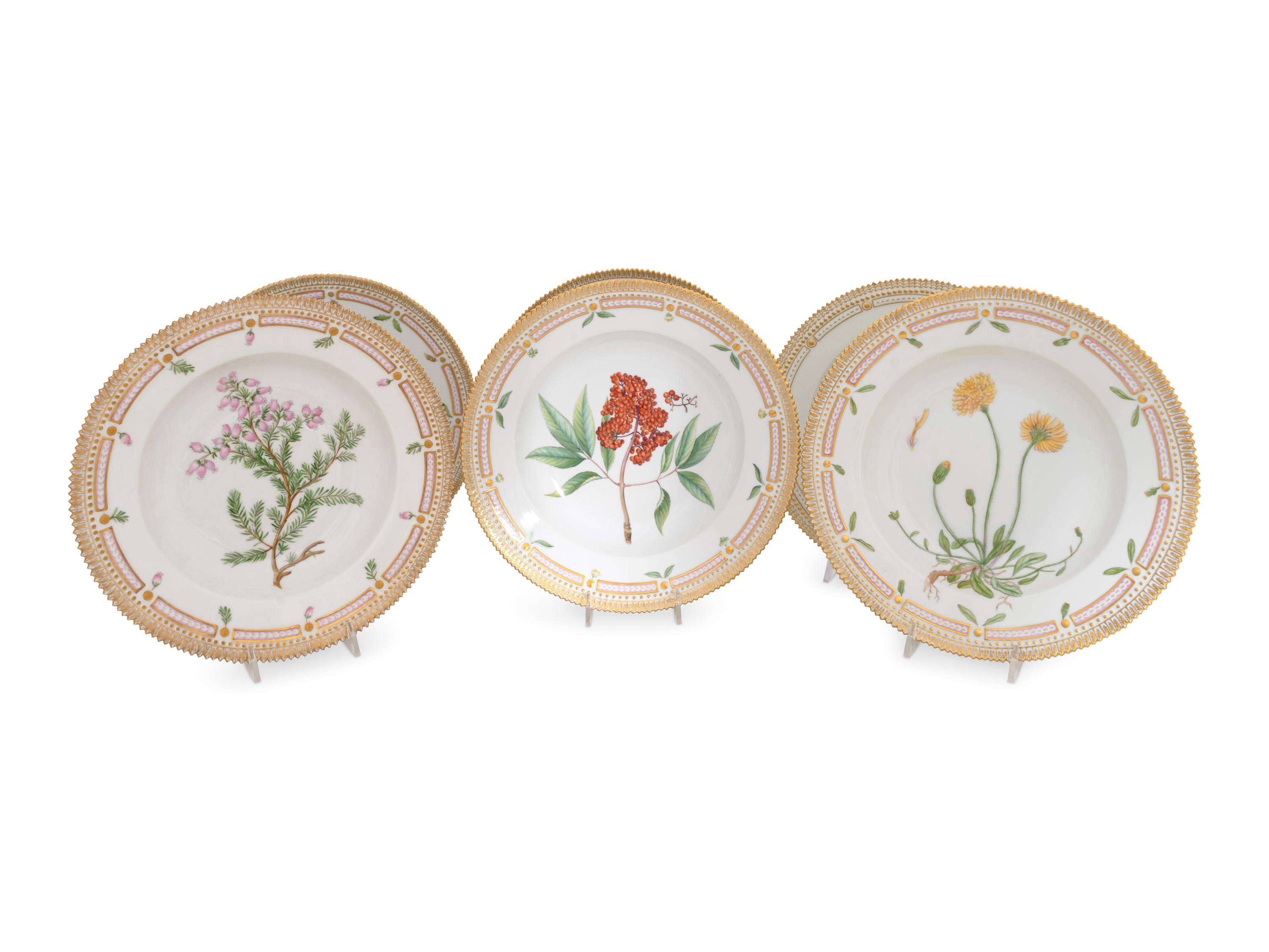 An Assembled Set of Six Royal Copenhagen Flora Danica Large-Rim Soup Bowls
