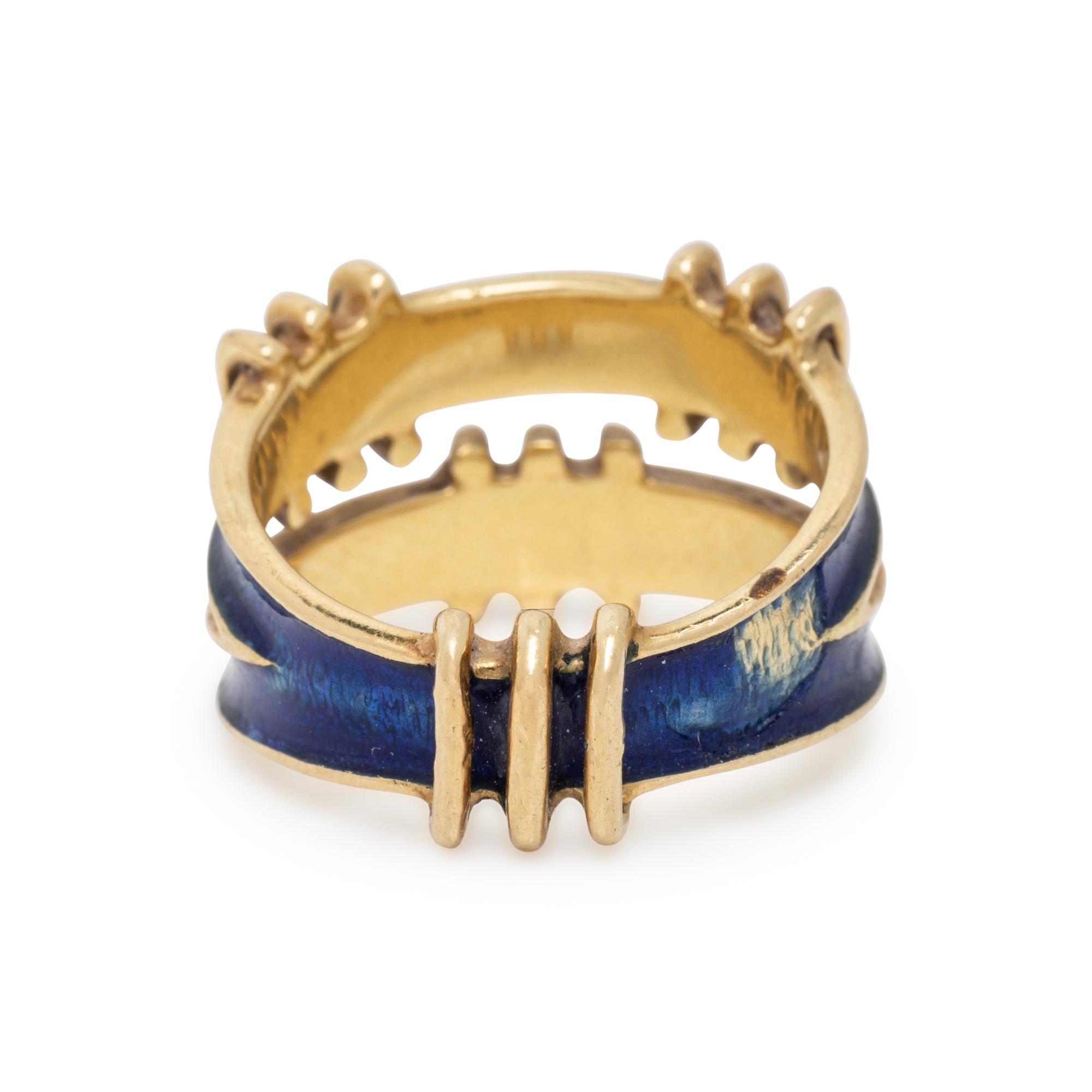 TIFFANY & CO., SCHLUMBERGER, YELLOW GOLD AND BLUE ENAMEL RING